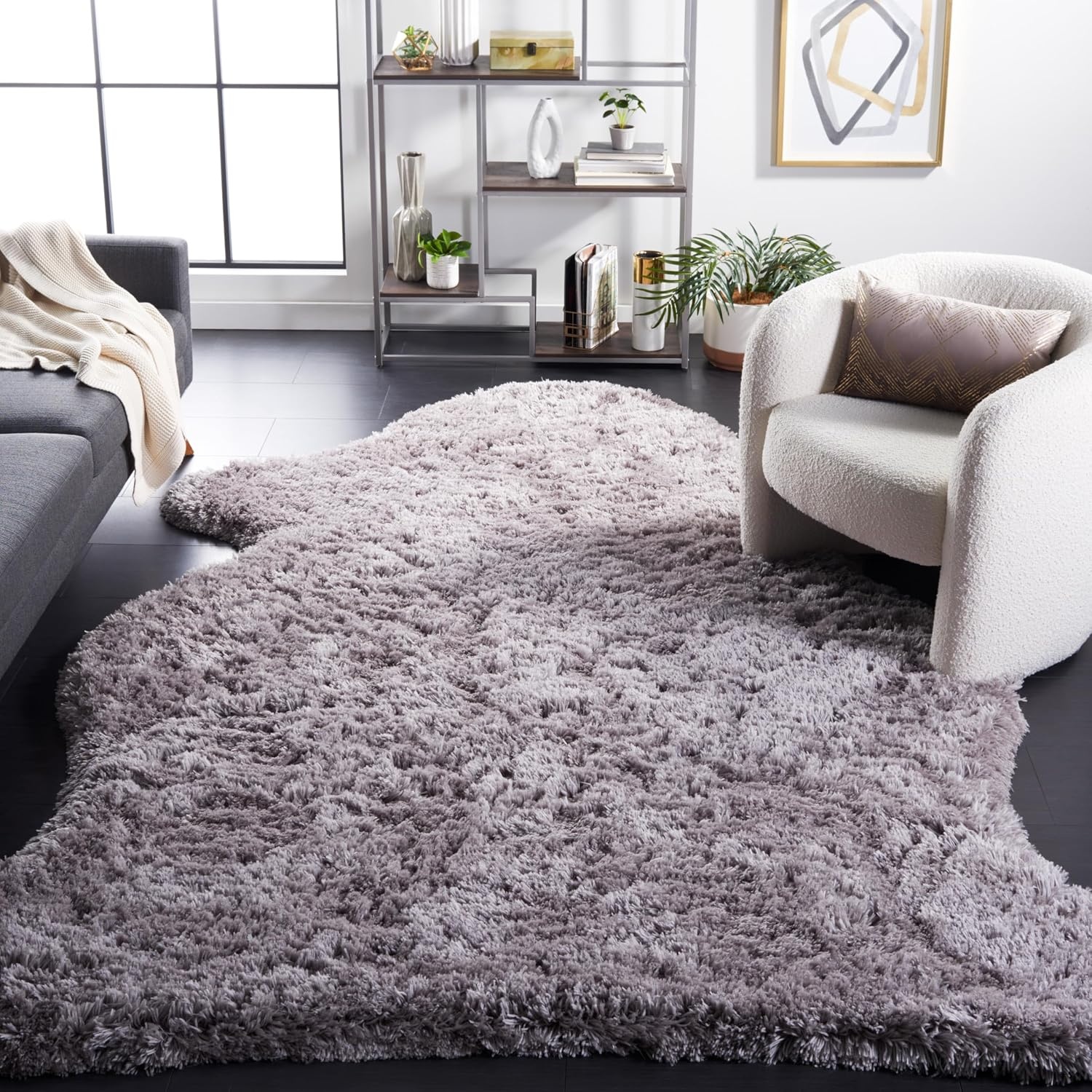 image:imageSAFAVIEH Artic Shag Collection Area Rug 86 x 12 Ivory Handmade Glam 3inch Thick Ideal for High Traffic Areas in Living Room Bedroom SG270AGrey