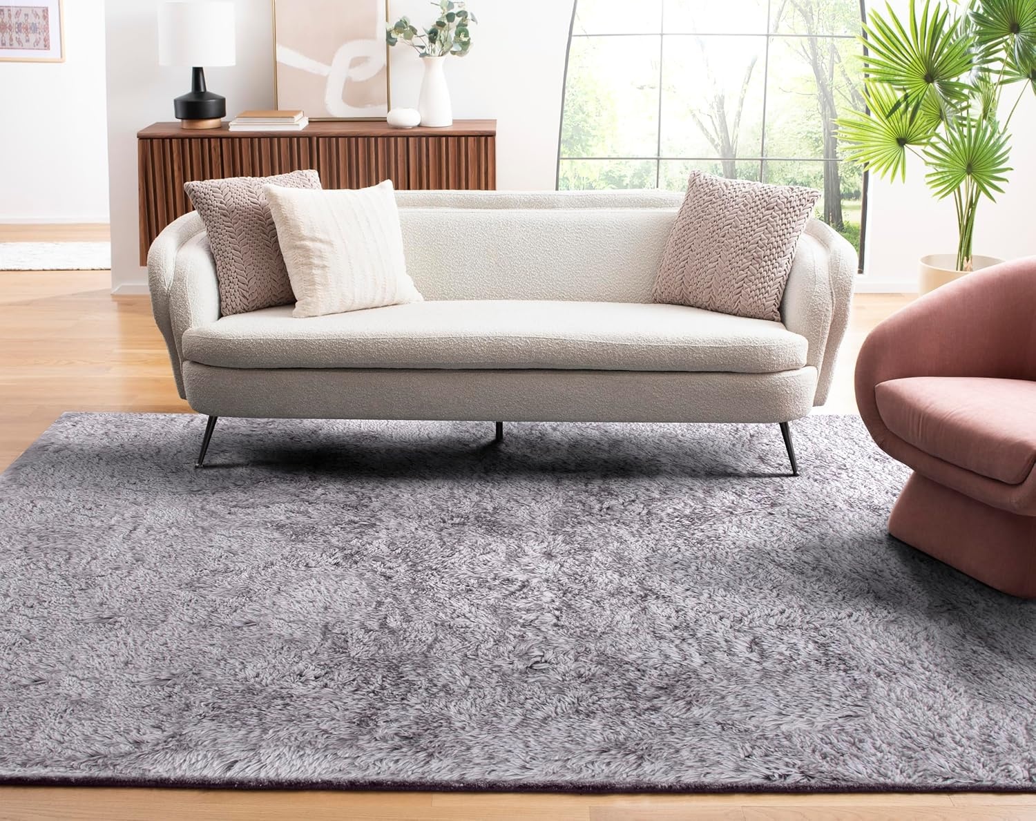 image:imageSAFAVIEH Artic Shag Collection Area Rug 86 x 12 Ivory Handmade Glam 3inch Thick Ideal for High Traffic Areas in Living Room Bedroom SG270AGrey