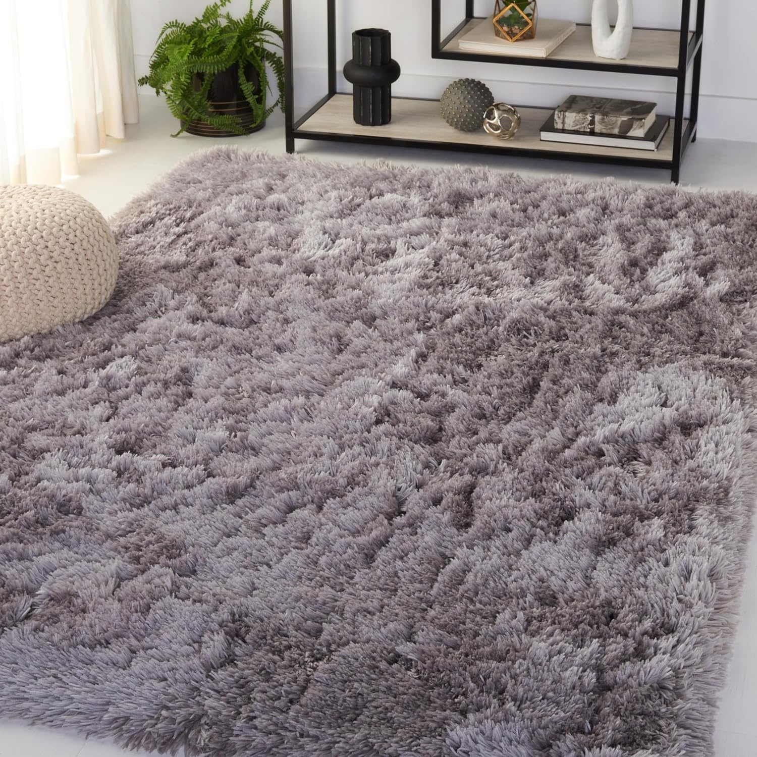 image:imageSAFAVIEH Artic Shag Collection Area Rug 86 x 12 Ivory Handmade Glam 3inch Thick Ideal for High Traffic Areas in Living Room Bedroom SG270AGrey