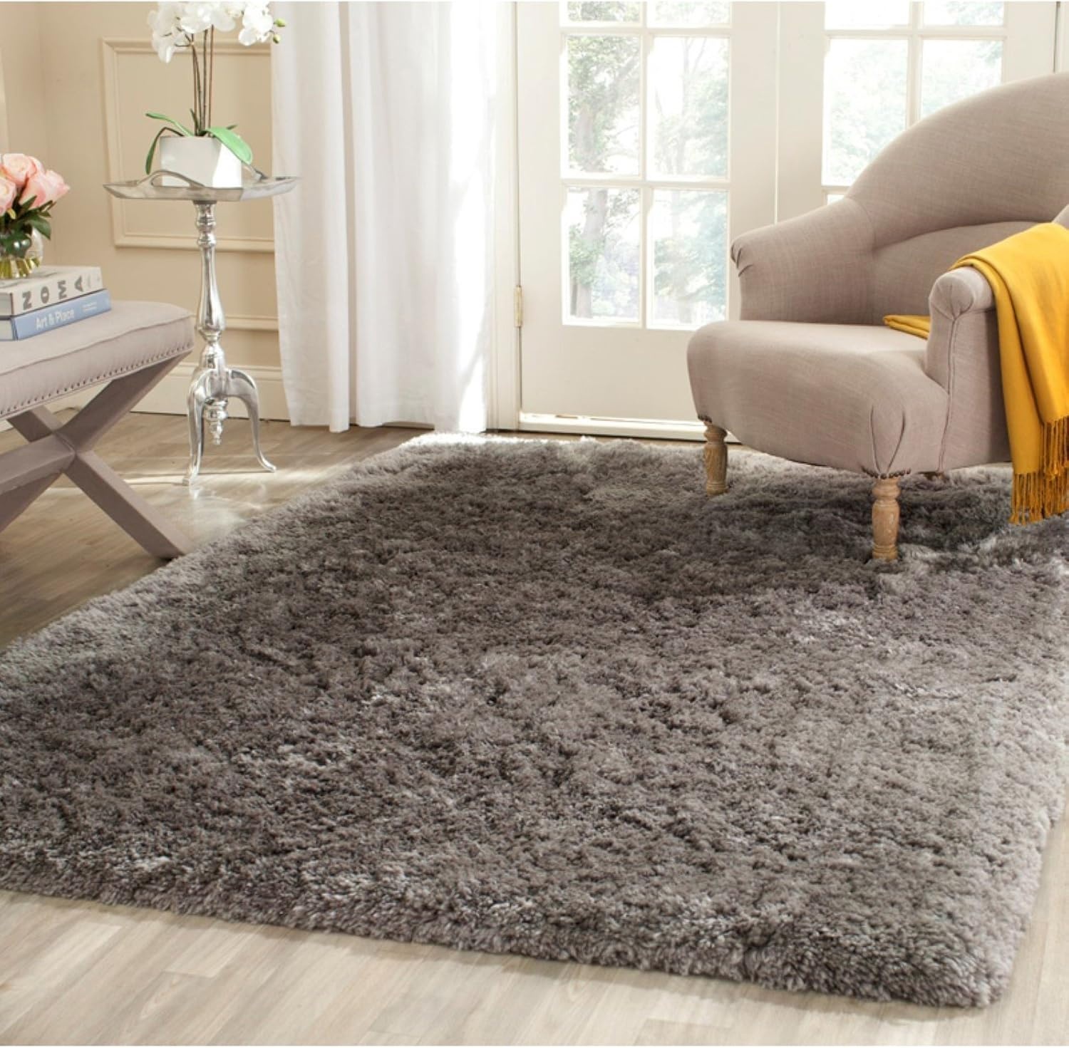 image:imageSAFAVIEH Artic Shag Collection Area Rug 86 x 12 Ivory Handmade Glam 3inch Thick Ideal for High Traffic Areas in Living Room Bedroom SG270ALight Beige