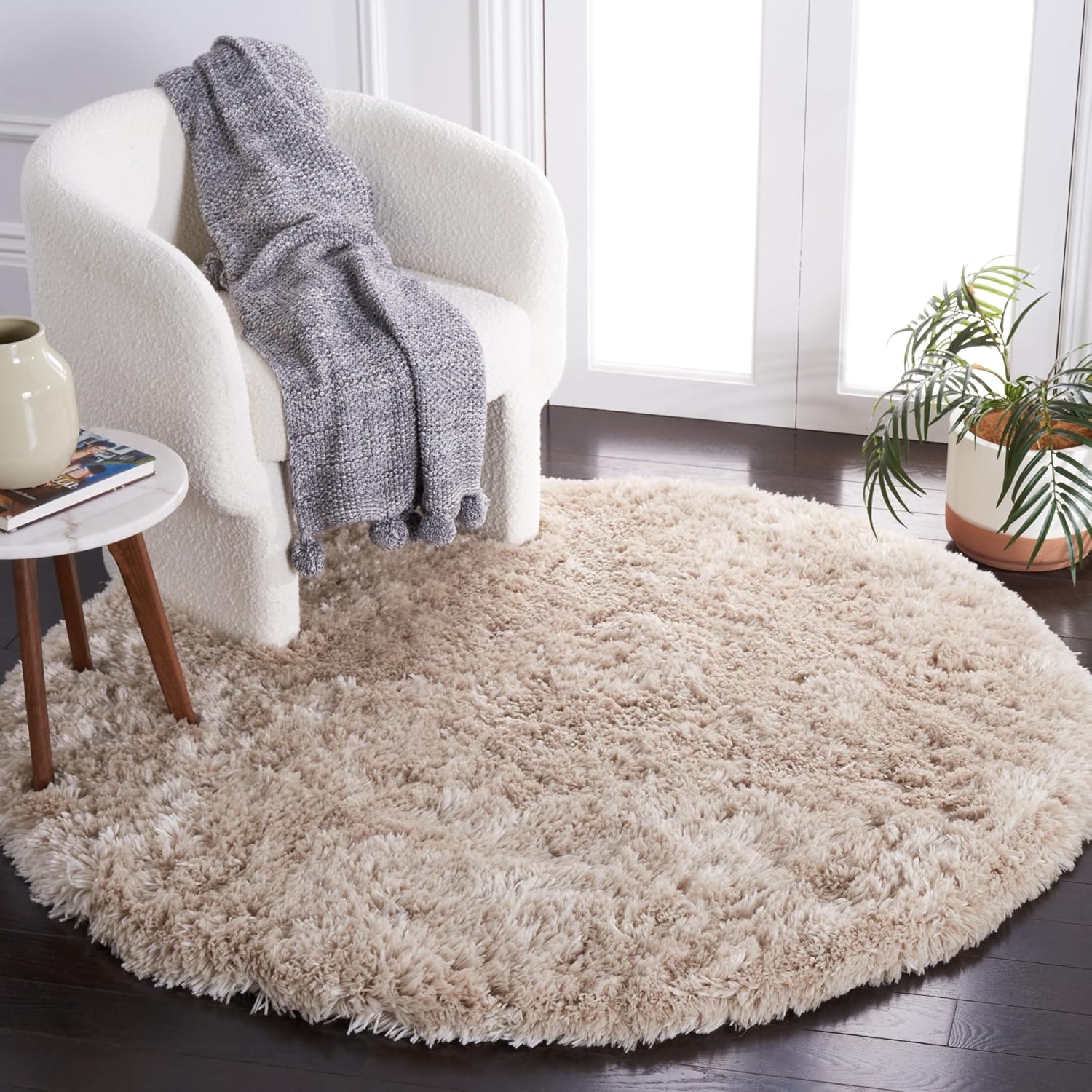 image:imageSAFAVIEH Artic Shag Collection Area Rug 86 x 12 Ivory Handmade Glam 3inch Thick Ideal for High Traffic Areas in Living Room Bedroom SG270ALight Beige