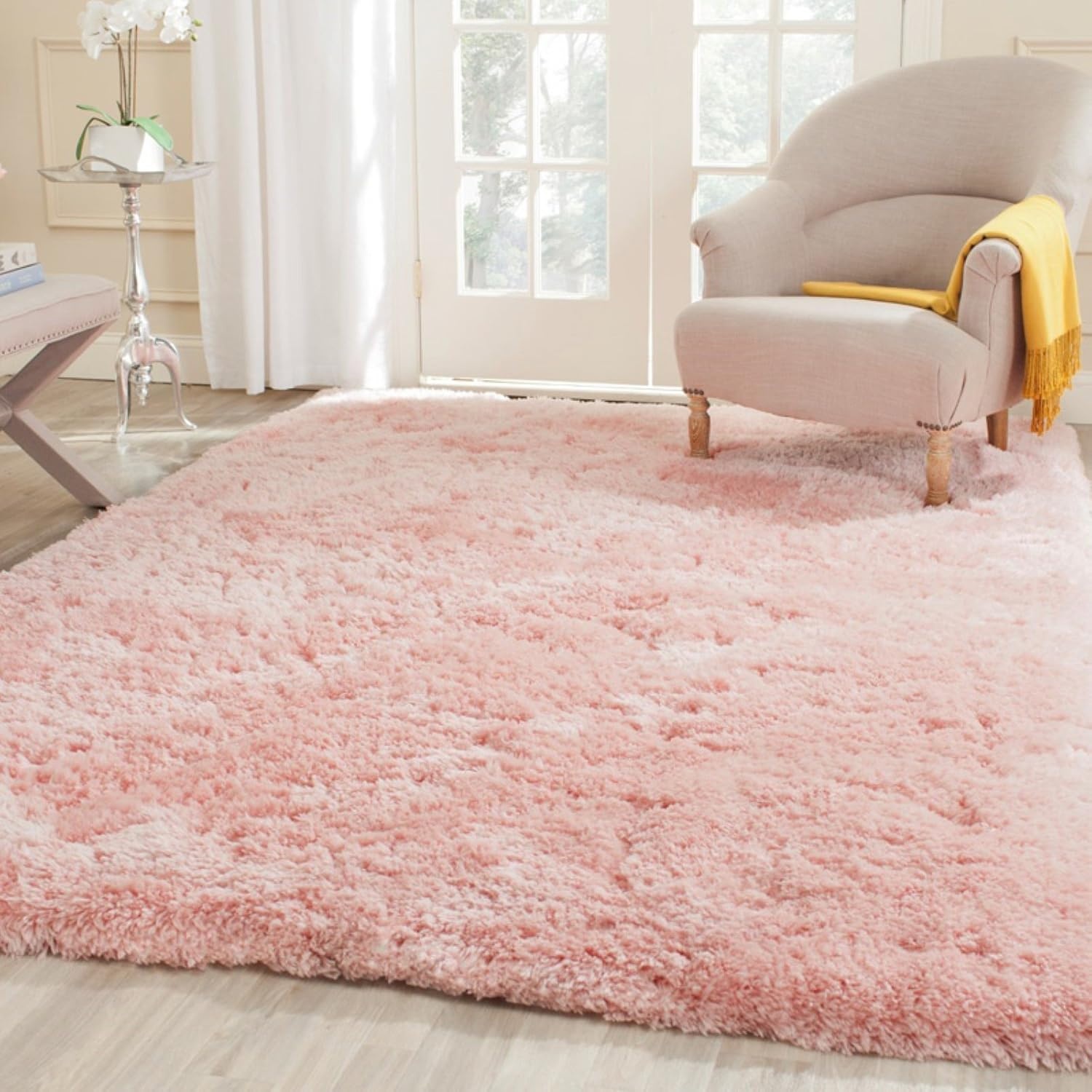 image:imageSAFAVIEH Artic Shag Collection Area Rug 86 x 12 Ivory Handmade Glam 3inch Thick Ideal for High Traffic Areas in Living Room Bedroom SG270ALight Beige