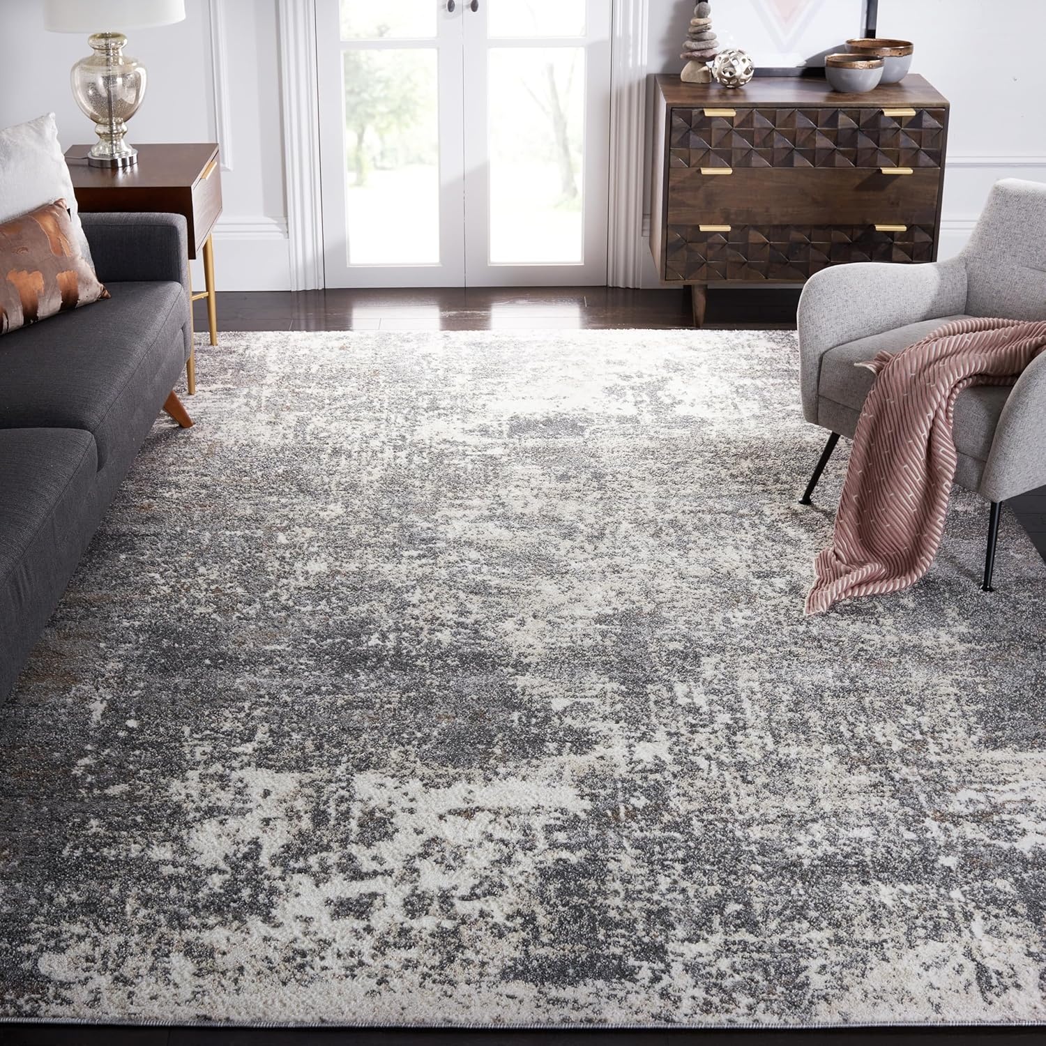 image:imageSAFAVIEH Aston Collection Area Rug 9 x 12 Ivory amp Grey Modern Abstract Design NonShedding amp Easy Care Ideal for High Traffic Areas in Living Room Bedroom ASN705AGreyIvory