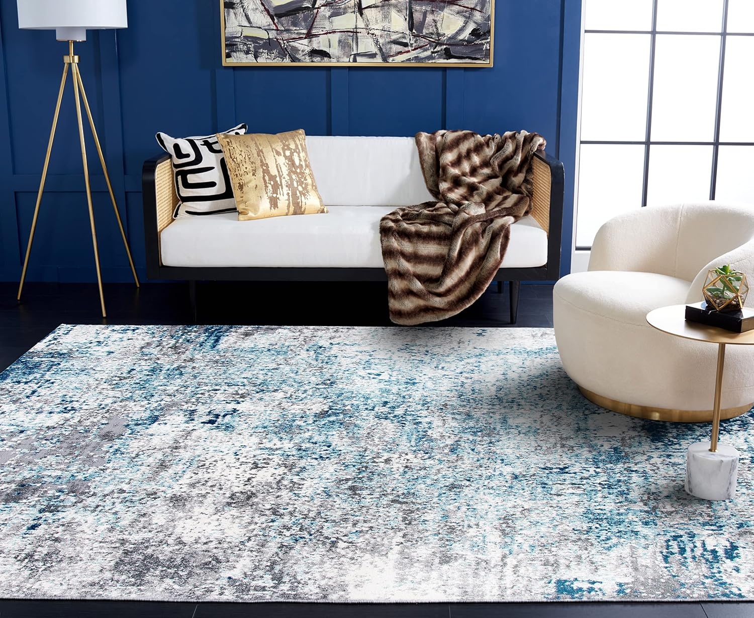 image:imageSAFAVIEH Aston Collection Area Rug 9 x 12 Ivory amp Grey Modern Abstract Design NonShedding amp Easy Care Ideal for High Traffic Areas in Living Room Bedroom ASN705ALight BlueGrey