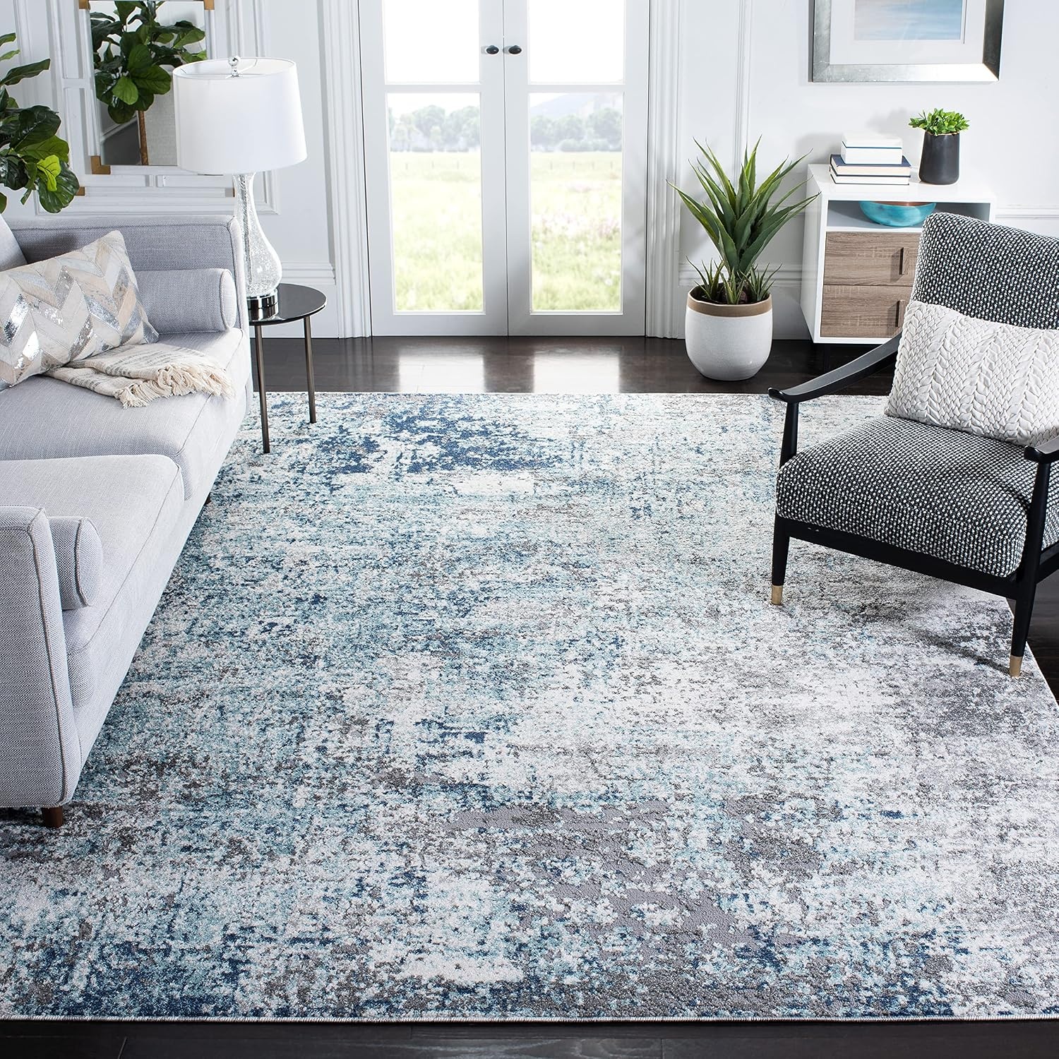 image:imageSAFAVIEH Aston Collection Area Rug 9 x 12 Ivory amp Grey Modern Abstract Design NonShedding amp Easy Care Ideal for High Traffic Areas in Living Room Bedroom ASN705ALight BlueGrey