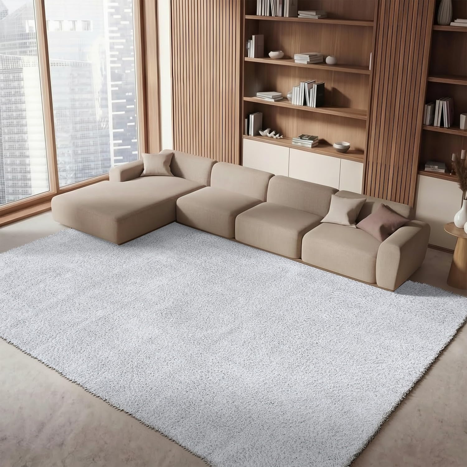 image:imageSAFAVIEH August Shag Collection Area Rug 9 x 12 Beige Solid Design NonShedding amp Easy Care 125inch Thick Ideal for High Traffic Areas in Living Room Bedroom AUG561BLight Grey