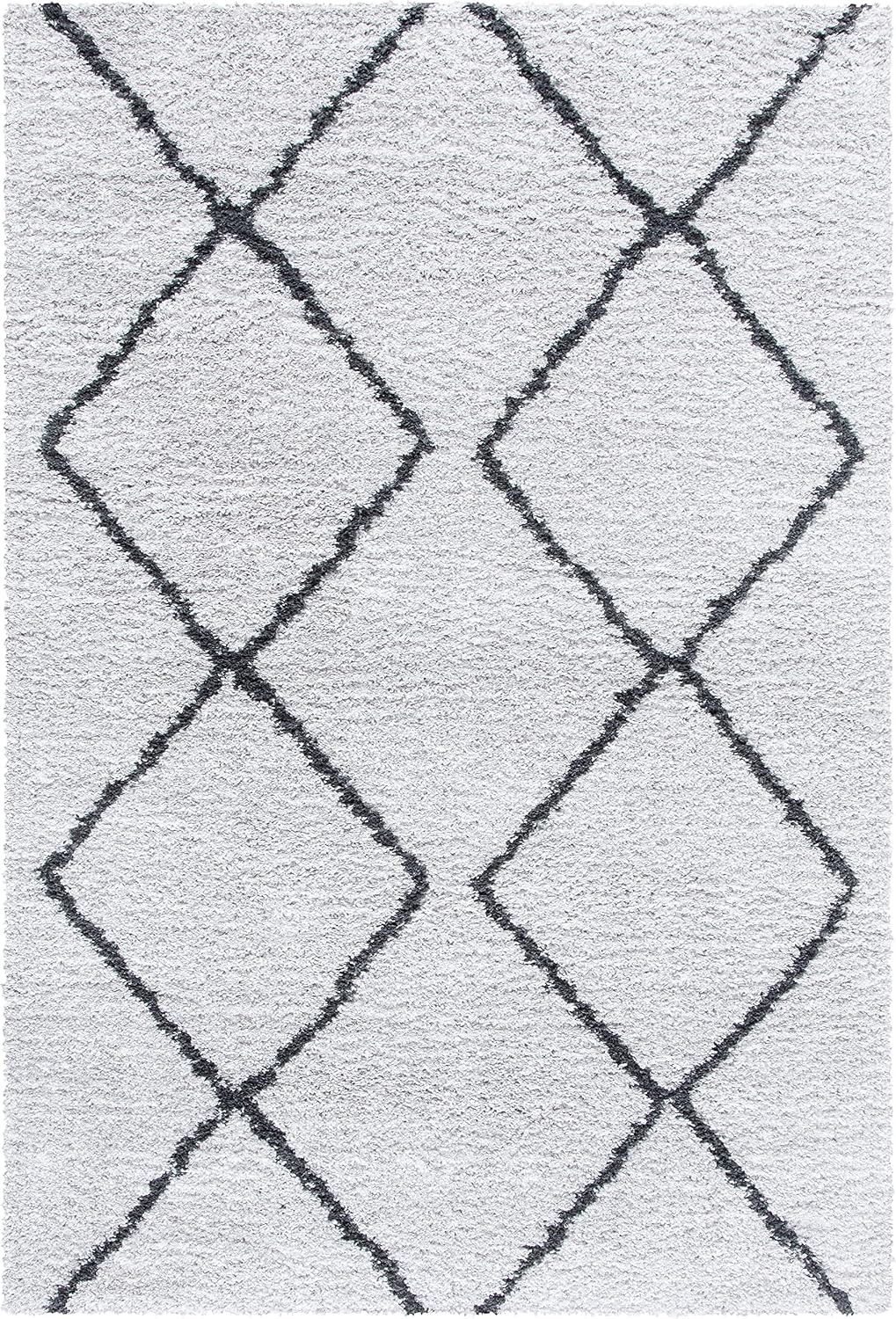 image:imageSAFAVIEH August Shag Collection Area Rug 9 x 12 Ivory amp Grey Moroccan Diamond Design NonShedding amp Easy Care 125inch Thick Ideal for High Traffic Areas in Living Room Bedroom AUG572FIvoryGrey