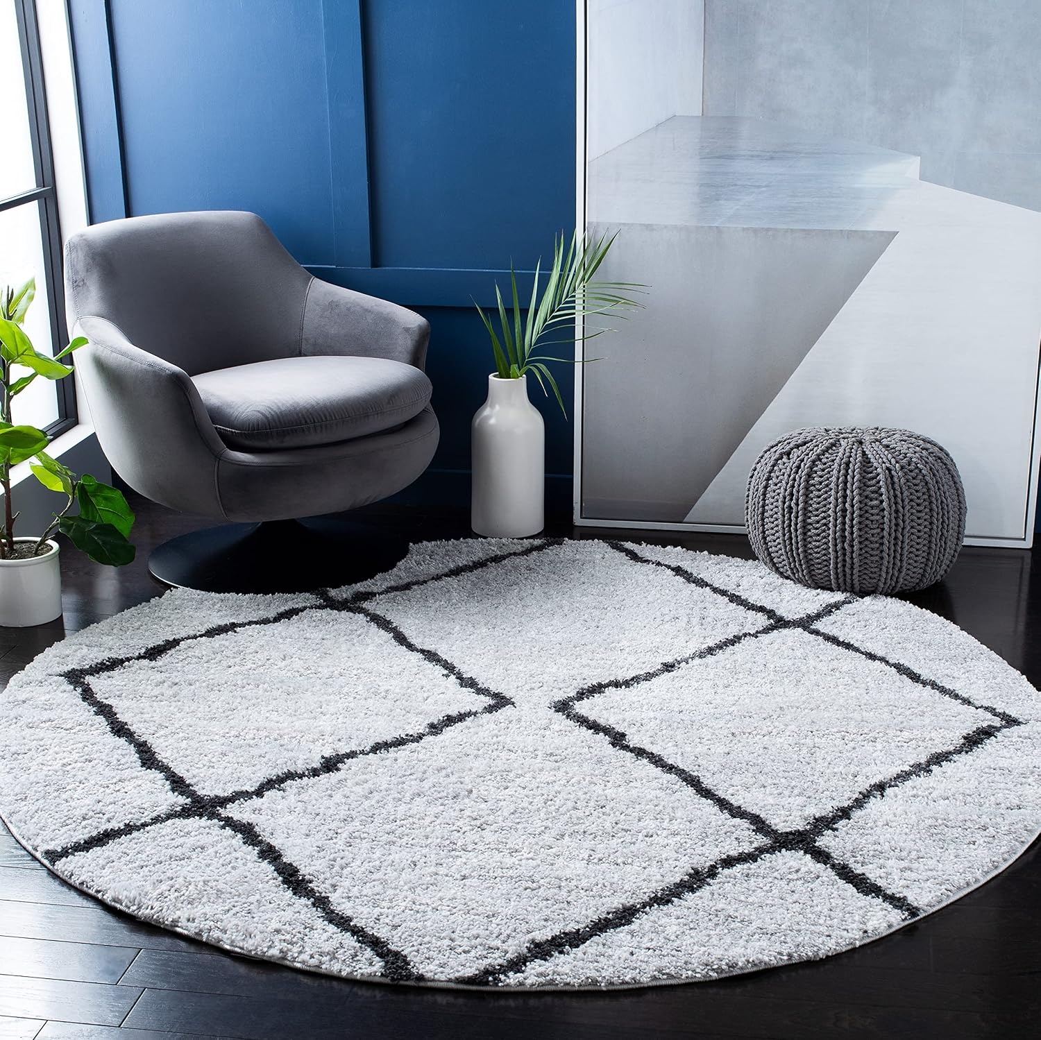 image:imageSAFAVIEH August Shag Collection Area Rug 9 x 12 Ivory amp Grey Moroccan Diamond Design NonShedding amp Easy Care 125inch Thick Ideal for High Traffic Areas in Living Room Bedroom AUG572FIvoryGrey