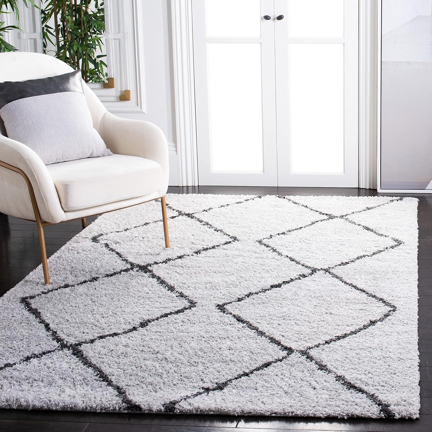 image:imageSAFAVIEH August Shag Collection Area Rug 9 x 12 Ivory amp Grey Moroccan Diamond Design NonShedding amp Easy Care 125inch Thick Ideal for High Traffic Areas in Living Room Bedroom AUG572FIvoryGrey