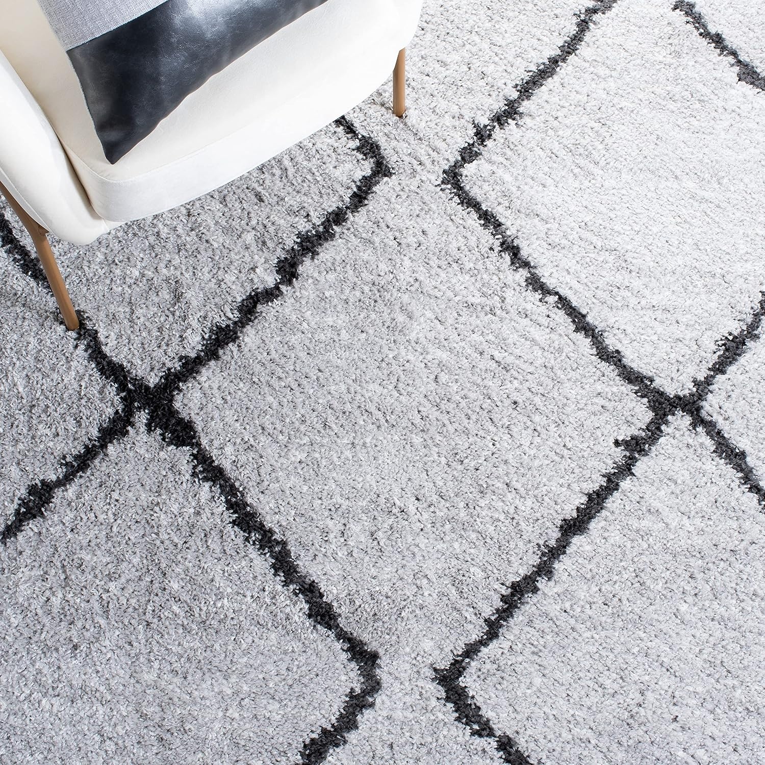 image:imageSAFAVIEH August Shag Collection Area Rug 9 x 12 Ivory amp Grey Moroccan Diamond Design NonShedding amp Easy Care 125inch Thick Ideal for High Traffic Areas in Living Room Bedroom AUG572FIvoryGrey