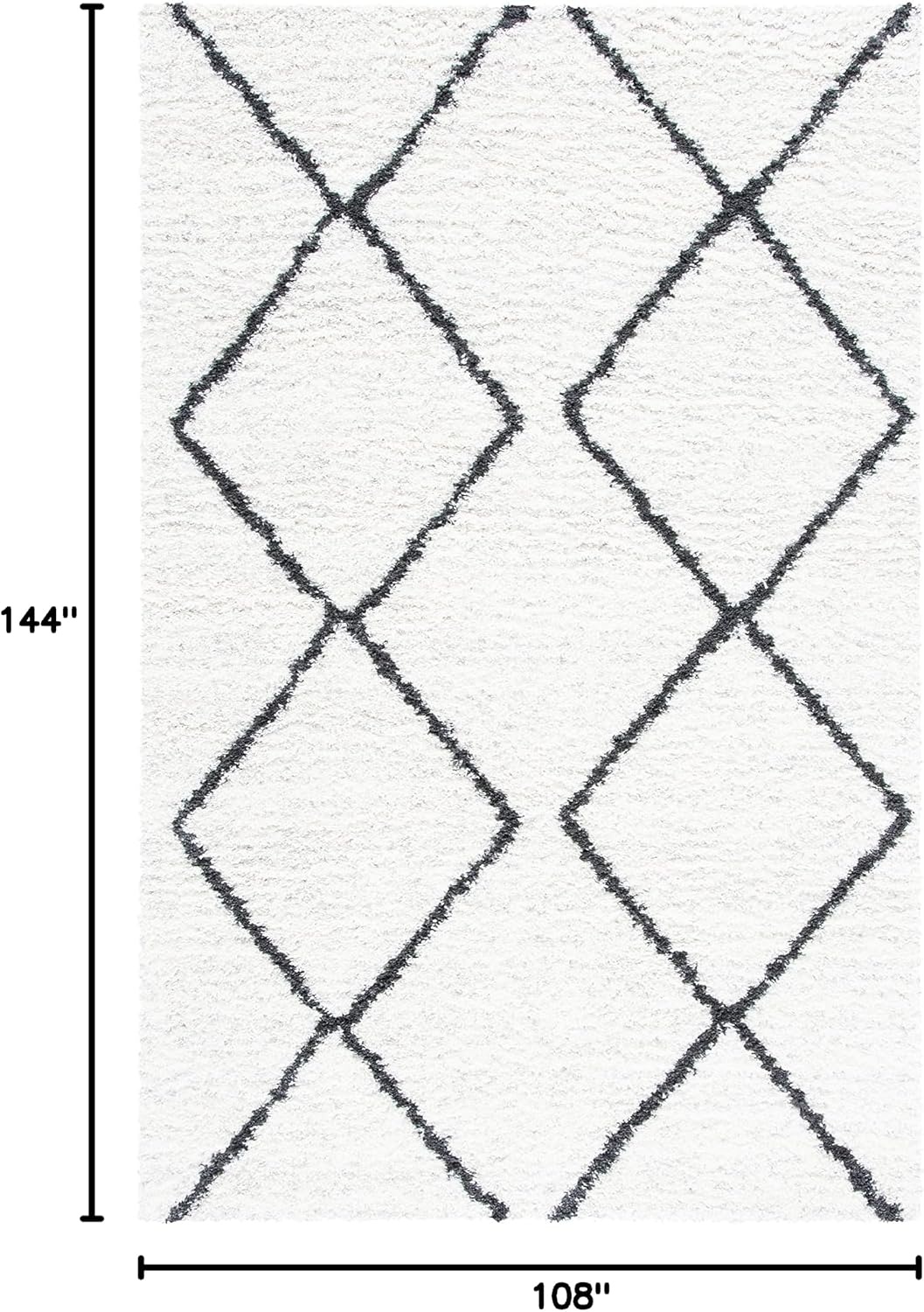 image:imageSAFAVIEH August Shag Collection Area Rug 9 x 12 Ivory amp Grey Moroccan Diamond Design NonShedding amp Easy Care 125inch Thick Ideal for High Traffic Areas in Living Room Bedroom AUG572FIvoryBlack
