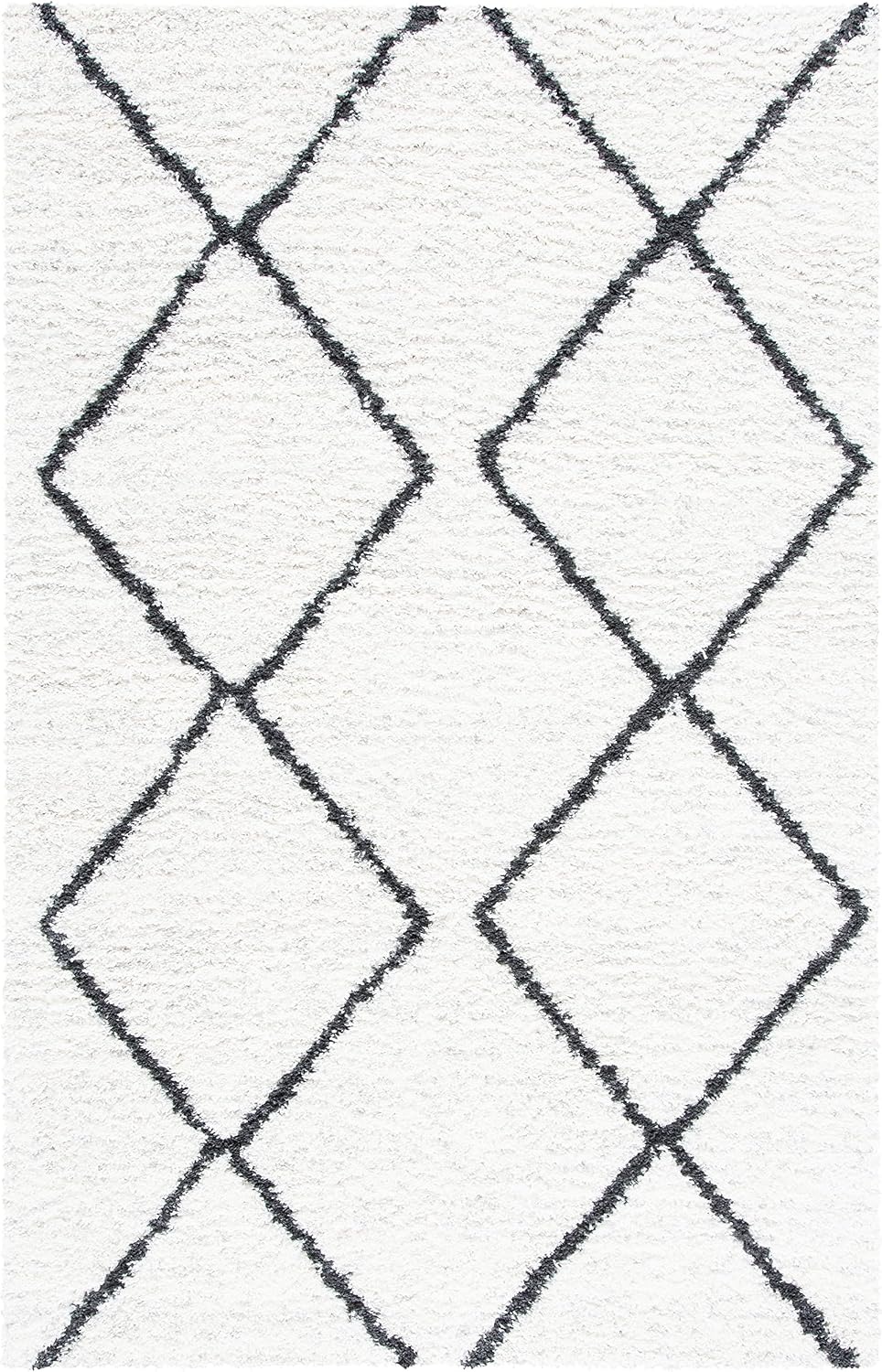 image:imageSAFAVIEH August Shag Collection Area Rug 9 x 12 Ivory amp Grey Moroccan Diamond Design NonShedding amp Easy Care 125inch Thick Ideal for High Traffic Areas in Living Room Bedroom AUG572FIvoryBlack