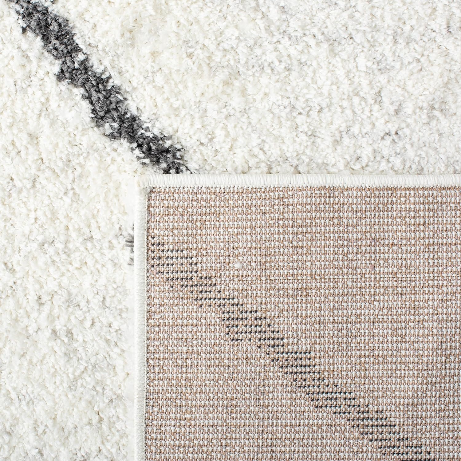 image:imageSAFAVIEH August Shag Collection Area Rug 9 x 12 Ivory amp Grey Moroccan Diamond Design NonShedding amp Easy Care 125inch Thick Ideal for High Traffic Areas in Living Room Bedroom AUG572FIvoryBlack