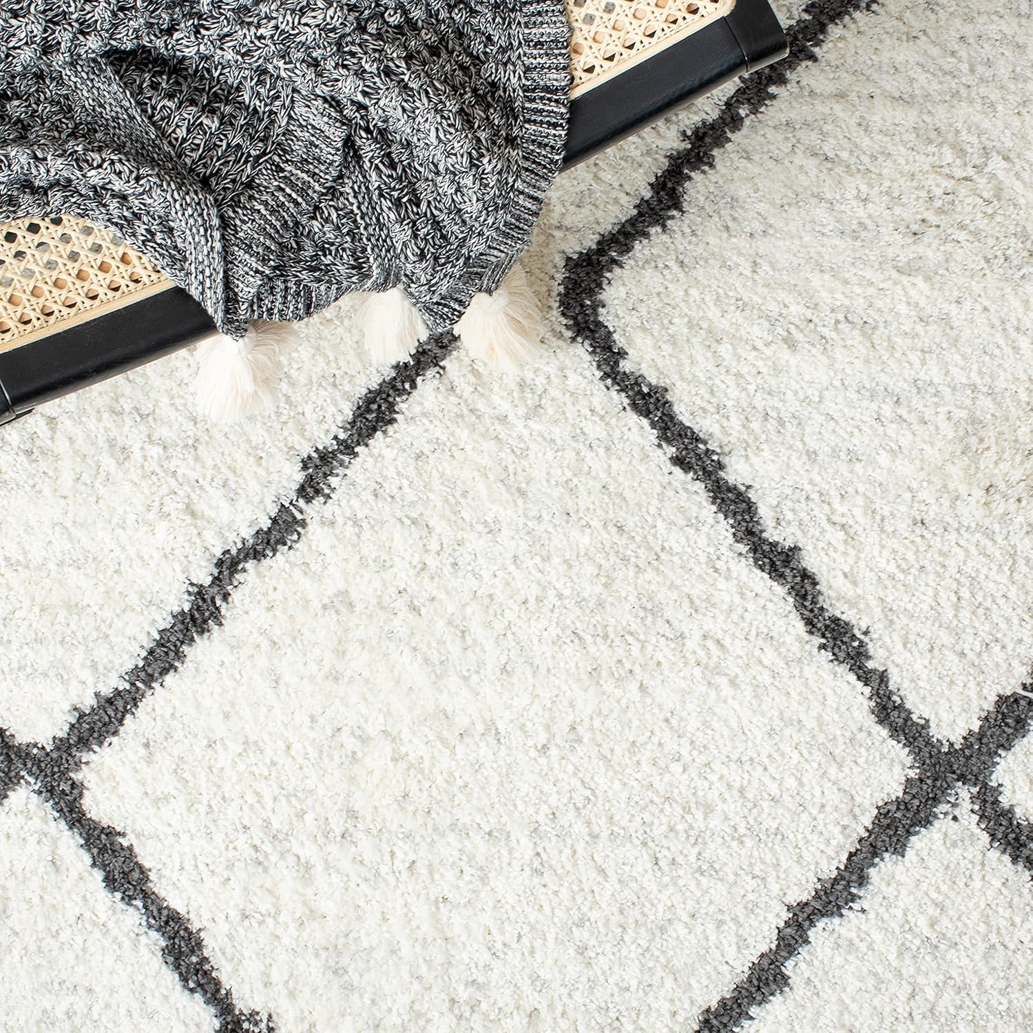 image:imageSAFAVIEH August Shag Collection Area Rug 9 x 12 Ivory amp Grey Moroccan Diamond Design NonShedding amp Easy Care 125inch Thick Ideal for High Traffic Areas in Living Room Bedroom AUG572FIvoryBlack