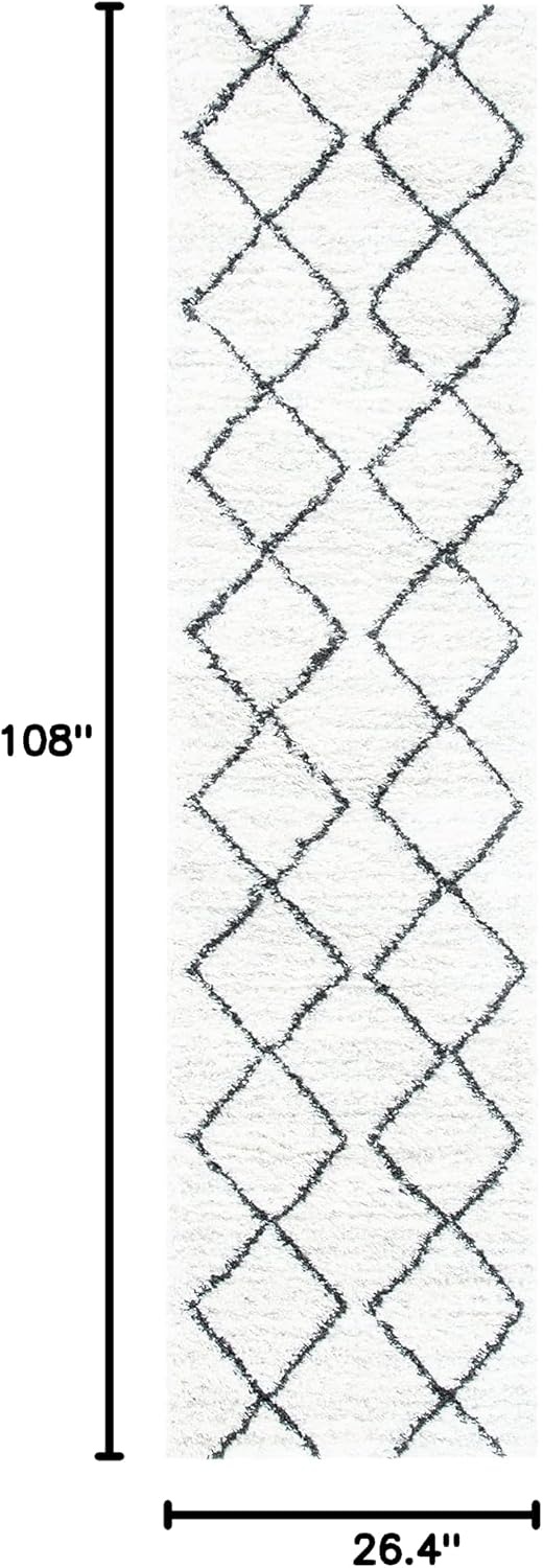 image:imageSAFAVIEH August Shag Collection Area Rug 9 x 12 Ivory amp Grey Moroccan Diamond Design NonShedding amp Easy Care 125inch Thick Ideal for High Traffic Areas in Living Room Bedroom AUG572FIvoryBlack