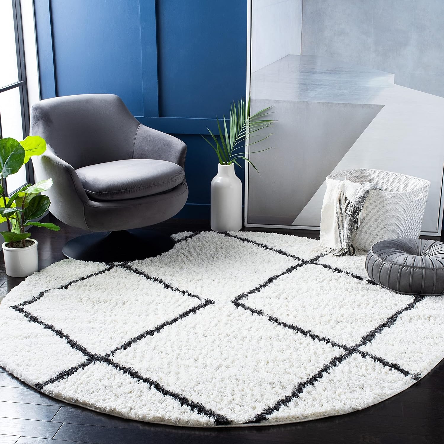 image:imageSAFAVIEH August Shag Collection Area Rug 9 x 12 Ivory amp Grey Moroccan Diamond Design NonShedding amp Easy Care 125inch Thick Ideal for High Traffic Areas in Living Room Bedroom AUG572FIvoryBlack