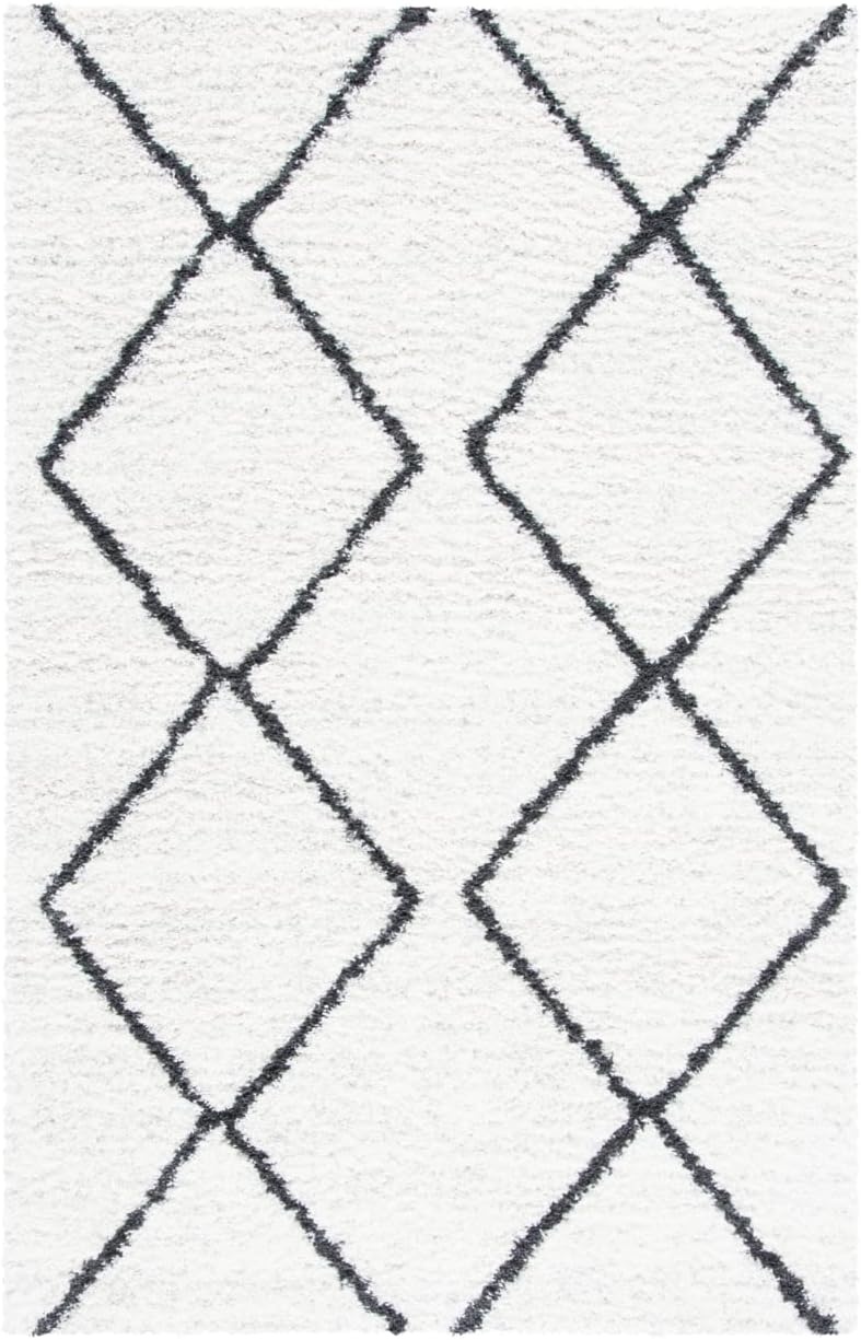 image:imageSAFAVIEH August Shag Collection Area Rug 9 x 12 Ivory amp Grey Moroccan Diamond Design NonShedding amp Easy Care 125inch Thick Ideal for High Traffic Areas in Living Room Bedroom AUG572FIvoryBlack