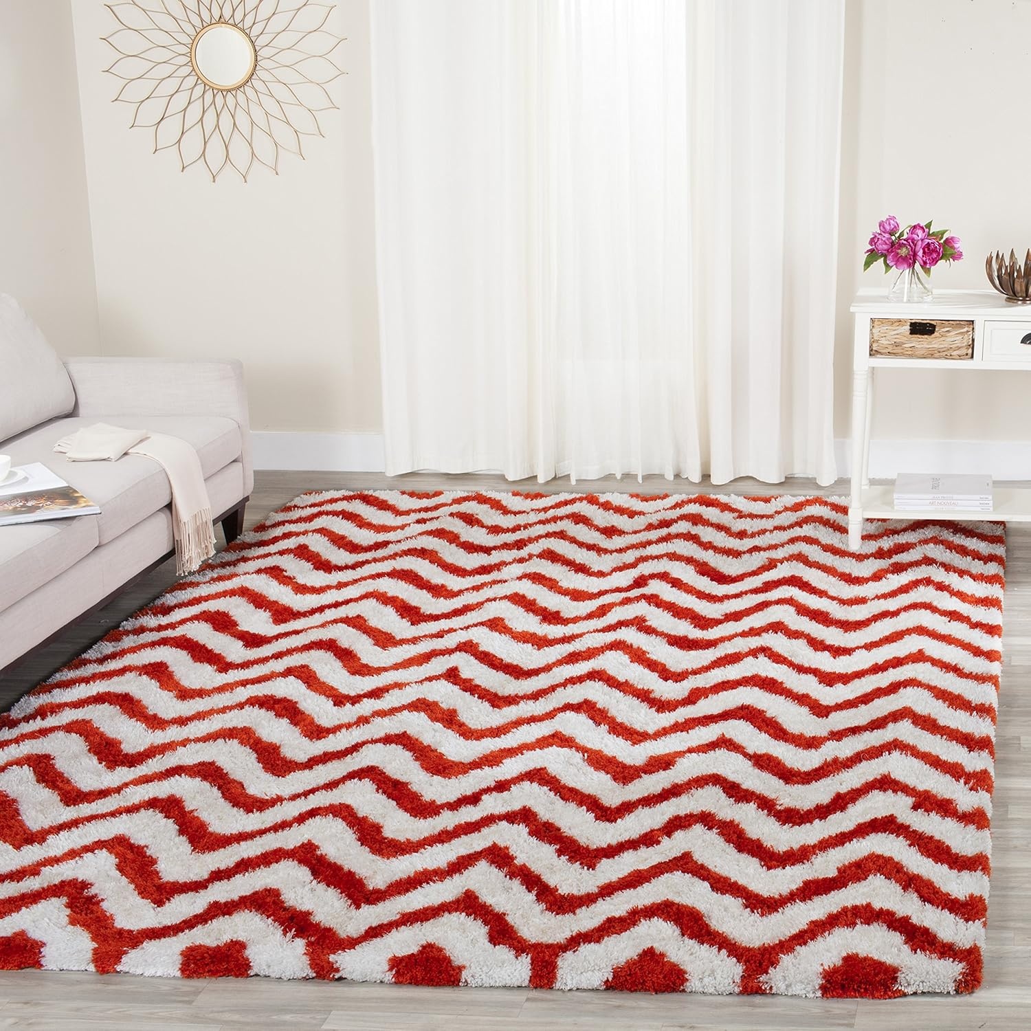 image:imageSAFAVIEH Barcelona Shag Collection Area Rug 9 x 12 Graphite amp Ivory Handmade Chevron 175inch Thick Ideal for High Traffic Areas in Living Room Bedroom BSG320DIvoryRust
