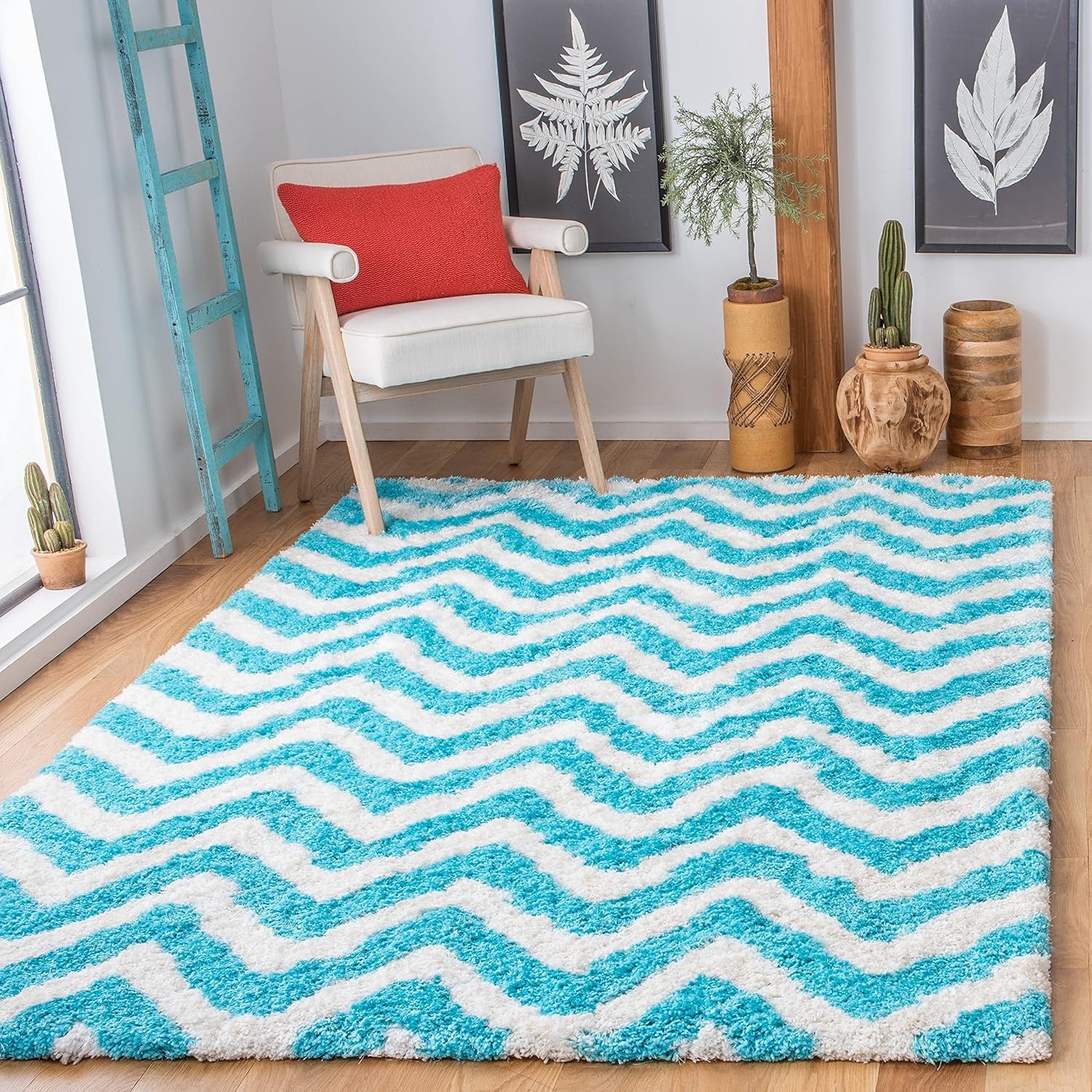 image:imageSAFAVIEH Barcelona Shag Collection Area Rug 9 x 12 Graphite amp Ivory Handmade Chevron 175inch Thick Ideal for High Traffic Areas in Living Room Bedroom BSG320DIvoryBlue