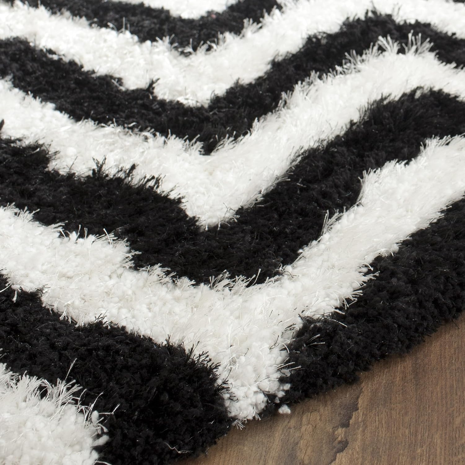 image:imageSAFAVIEH Barcelona Shag Collection Area Rug 9 x 12 Graphite amp Ivory Handmade Chevron 175inch Thick Ideal for High Traffic Areas in Living Room Bedroom BSG320DIvoryBlack