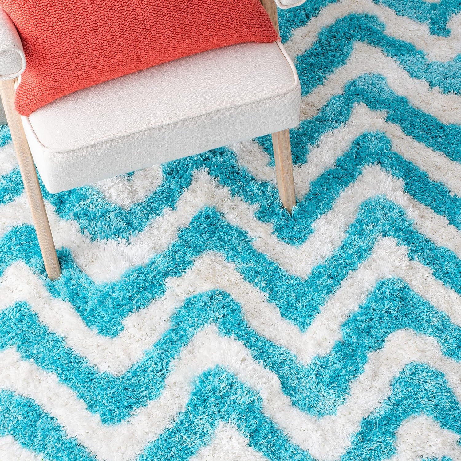 image:imageSAFAVIEH Barcelona Shag Collection Area Rug 9 x 12 Graphite amp Ivory Handmade Chevron 175inch Thick Ideal for High Traffic Areas in Living Room Bedroom BSG320DIvoryBlue