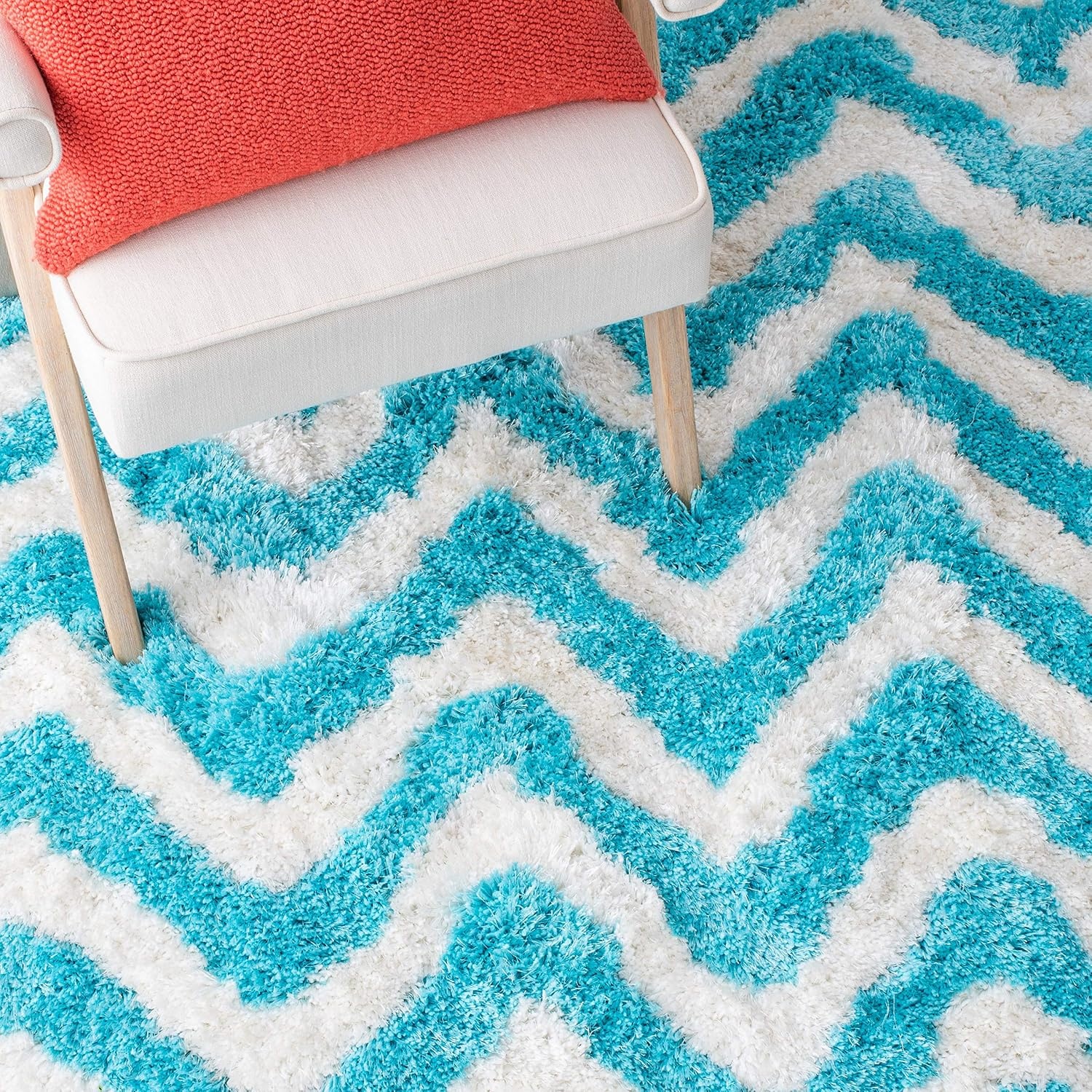image:imageSAFAVIEH Barcelona Shag Collection Area Rug 9 x 12 Graphite amp Ivory Handmade Chevron 175inch Thick Ideal for High Traffic Areas in Living Room Bedroom BSG320DIvoryBlue