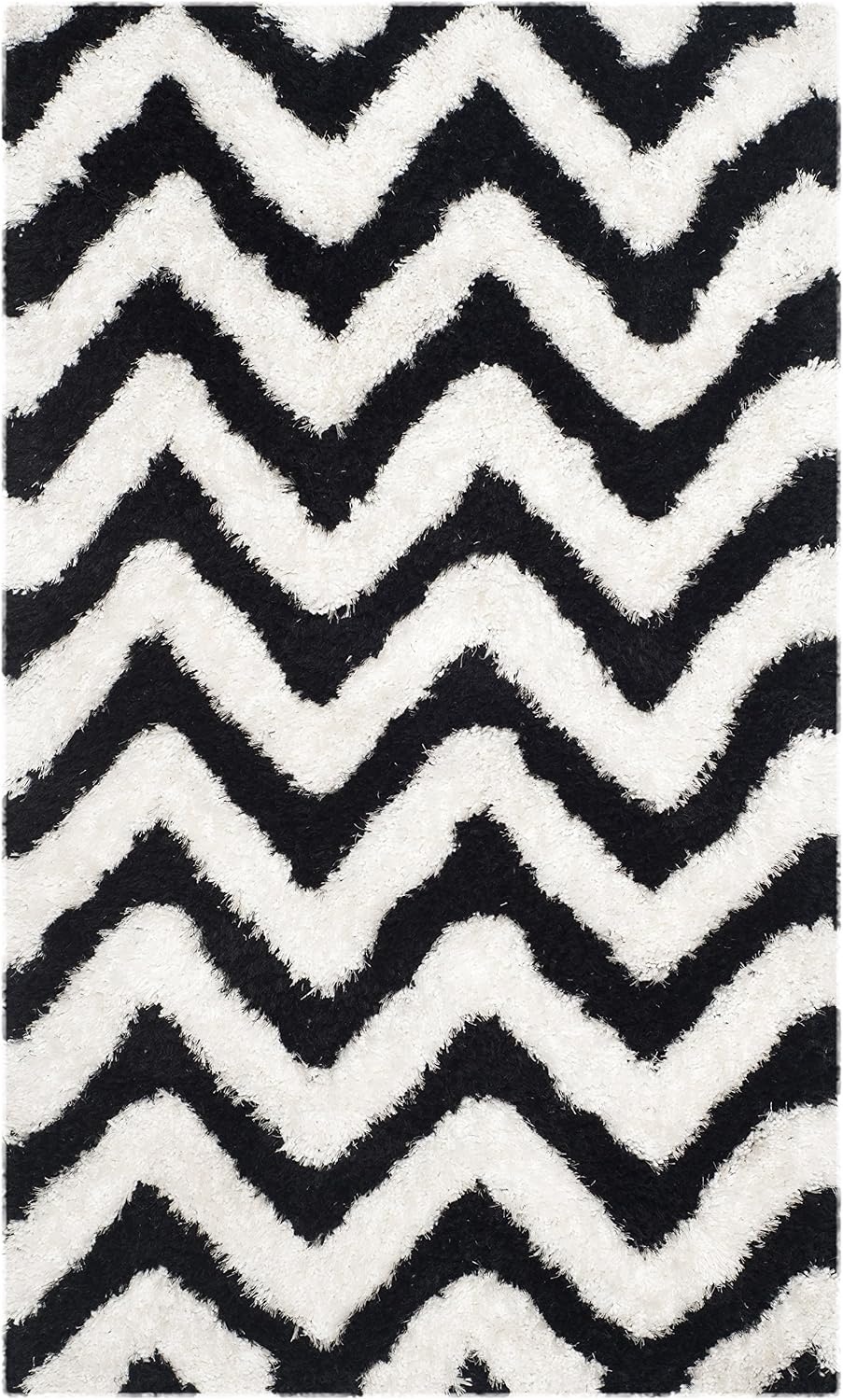 image:imageSAFAVIEH Barcelona Shag Collection Area Rug 9 x 12 Graphite amp Ivory Handmade Chevron 175inch Thick Ideal for High Traffic Areas in Living Room Bedroom BSG320DIvoryBlack