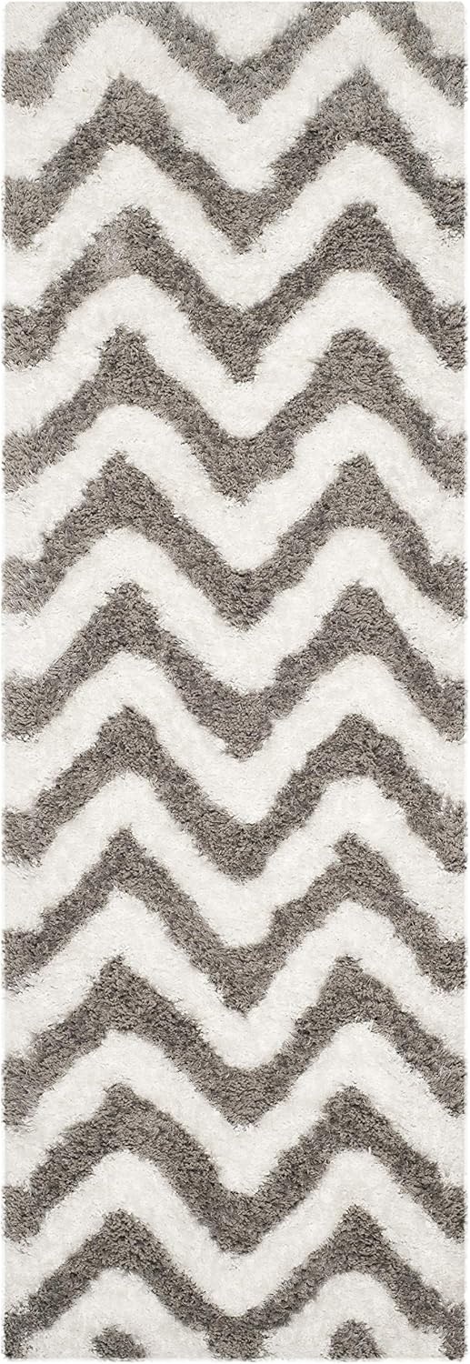 image:imageSAFAVIEH Barcelona Shag Collection Area Rug 9 x 12 Graphite amp Ivory Handmade Chevron 175inch Thick Ideal for High Traffic Areas in Living Room Bedroom BSG320DIvorySilver