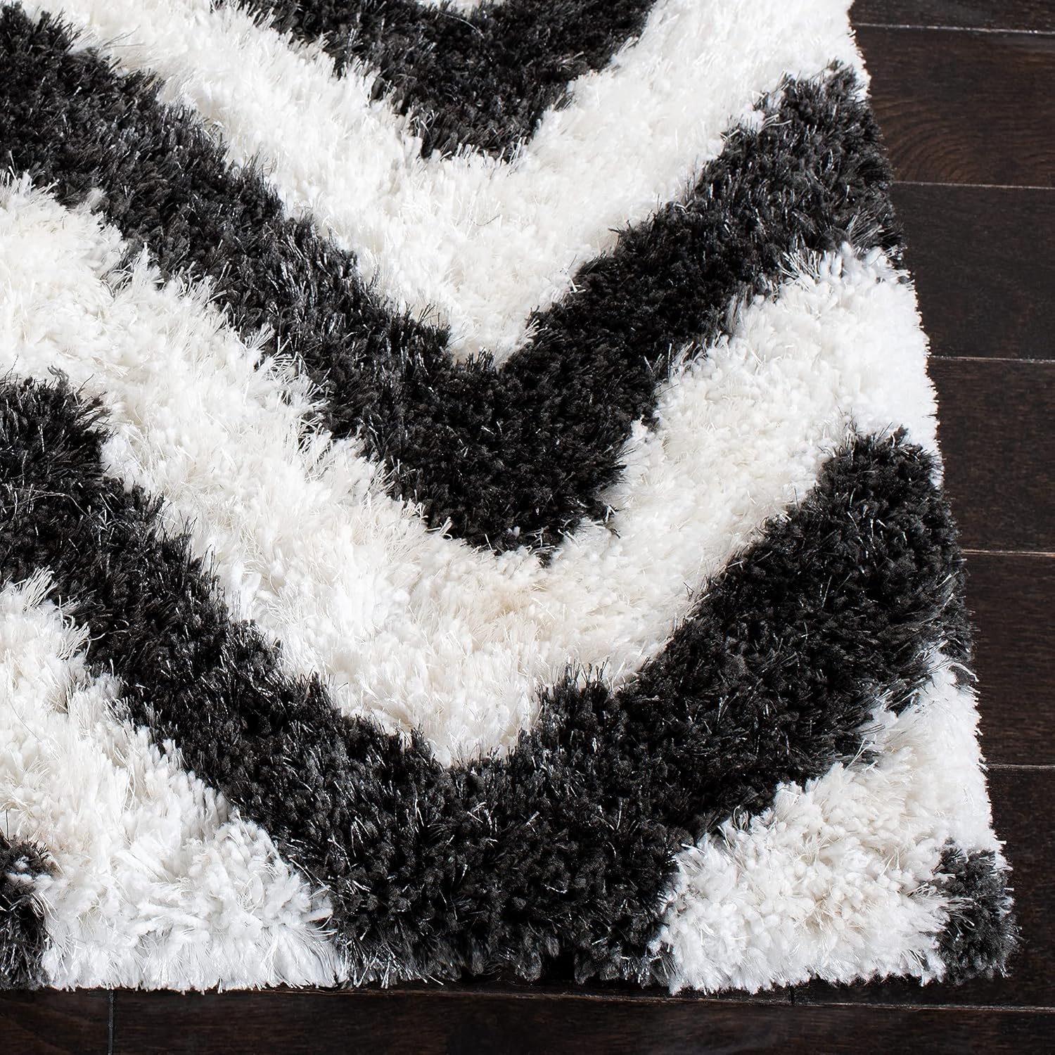 image:imageSAFAVIEH Barcelona Shag Collection Area Rug 9 x 12 Graphite amp Ivory Handmade Chevron 175inch Thick Ideal for High Traffic Areas in Living Room Bedroom BSG320DGraphiteIvory
