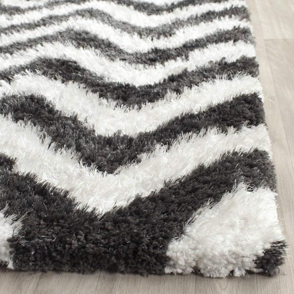 image:imageSAFAVIEH Barcelona Shag Collection Area Rug 9 x 12 Graphite amp Ivory Handmade Chevron 175inch Thick Ideal for High Traffic Areas in Living Room Bedroom BSG320DGraphiteIvory