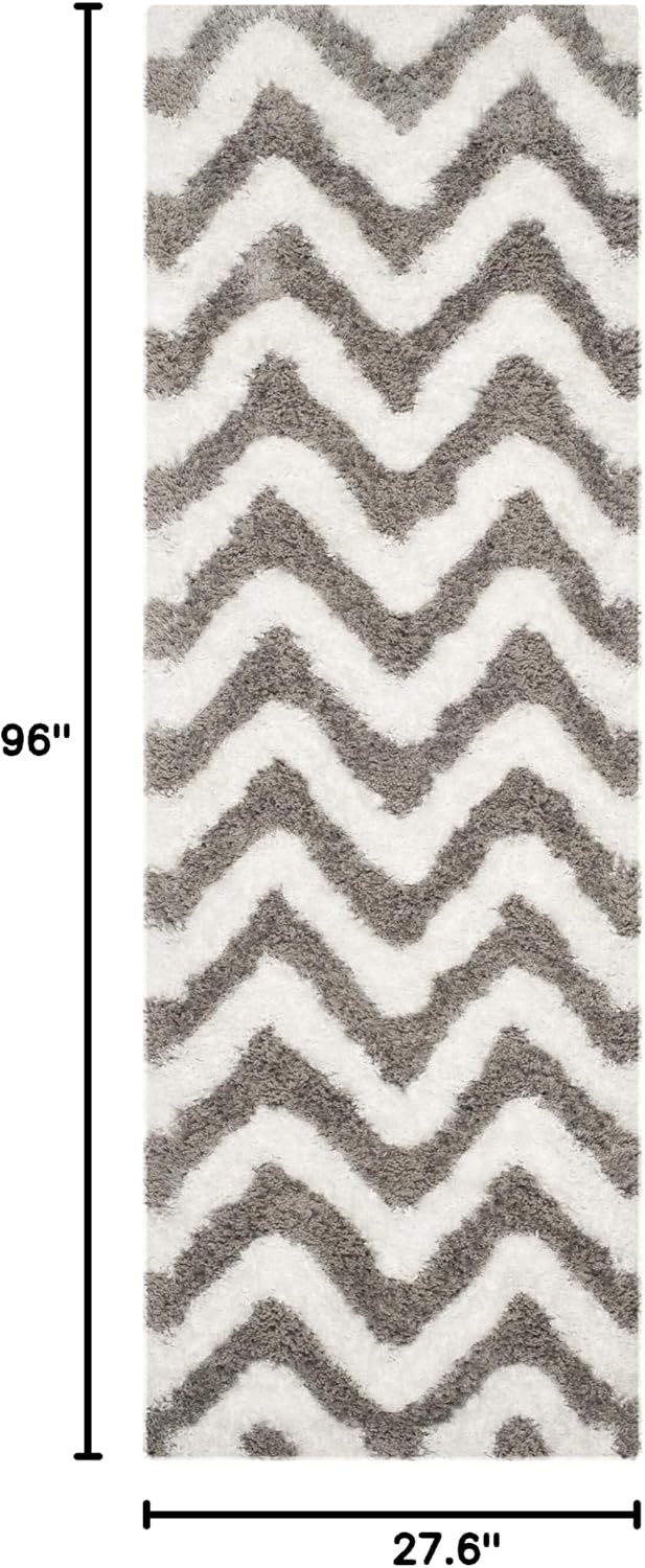 image:imageSAFAVIEH Barcelona Shag Collection Area Rug 9 x 12 Graphite amp Ivory Handmade Chevron 175inch Thick Ideal for High Traffic Areas in Living Room Bedroom BSG320DIvorySilver