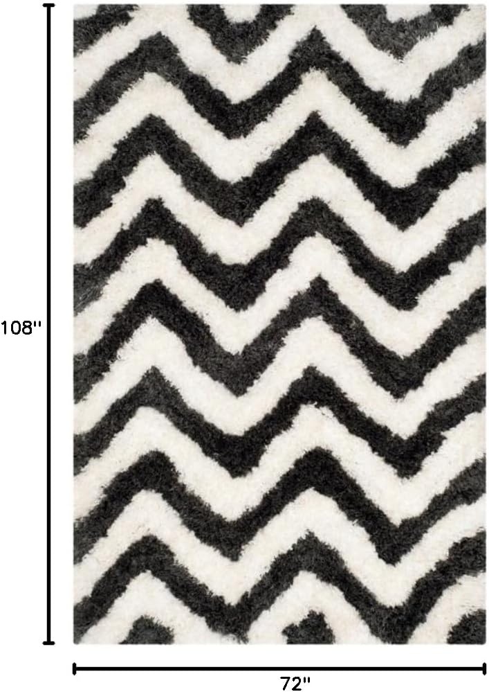 image:imageSAFAVIEH Barcelona Shag Collection Area Rug 9 x 12 Graphite amp Ivory Handmade Chevron 175inch Thick Ideal for High Traffic Areas in Living Room Bedroom BSG320DGraphiteIvory