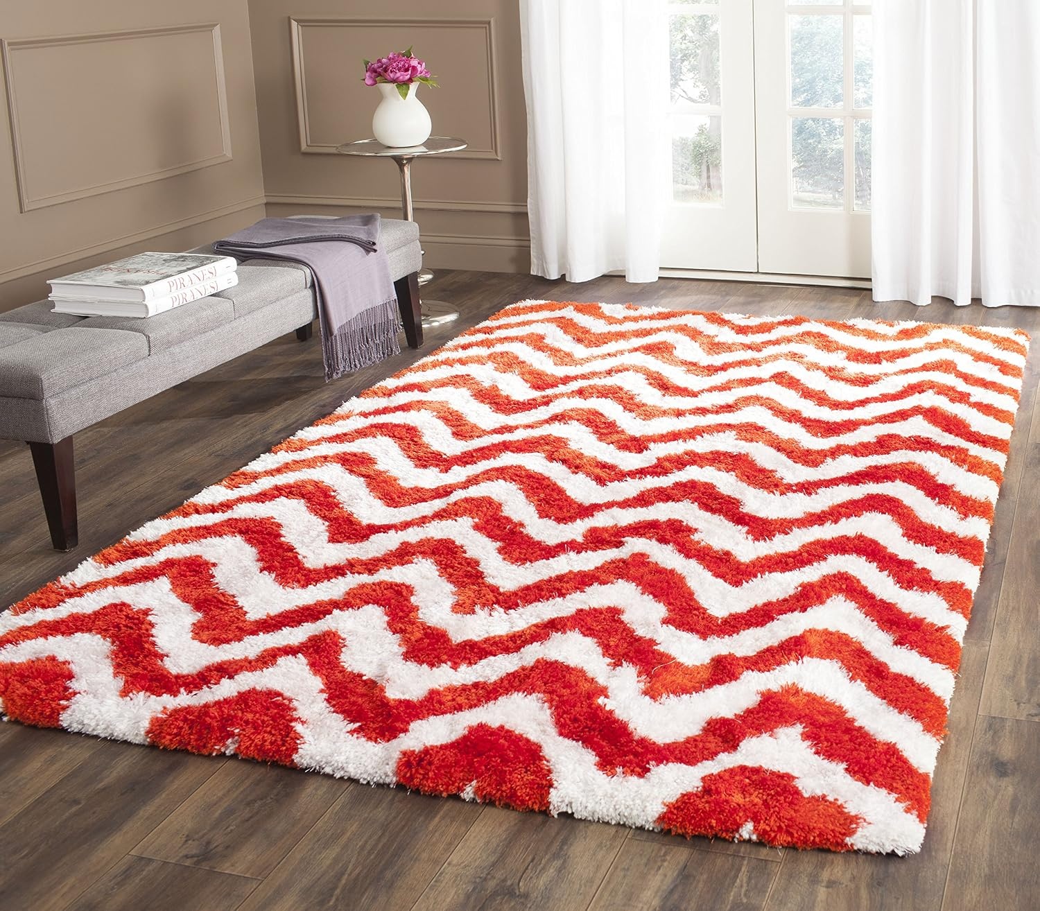 image:imageSAFAVIEH Barcelona Shag Collection Area Rug 9 x 12 Graphite amp Ivory Handmade Chevron 175inch Thick Ideal for High Traffic Areas in Living Room Bedroom BSG320DIvoryRust