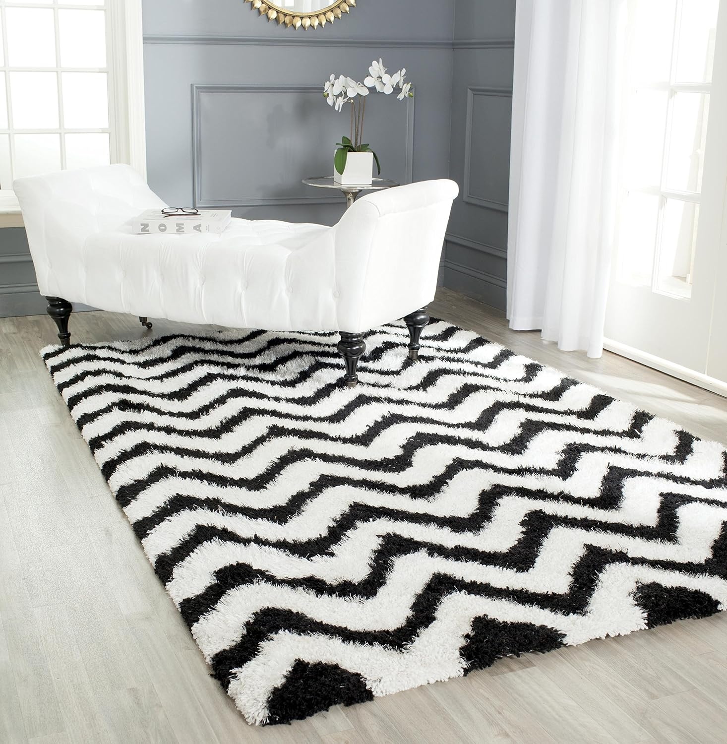 image:imageSAFAVIEH Barcelona Shag Collection Area Rug 9 x 12 Graphite amp Ivory Handmade Chevron 175inch Thick Ideal for High Traffic Areas in Living Room Bedroom BSG320DIvoryBlack