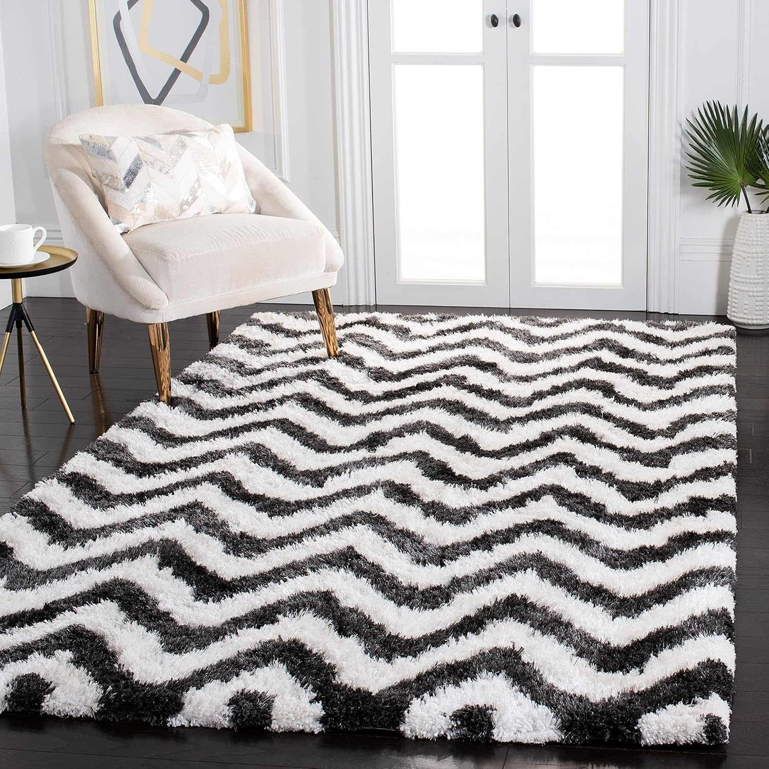 image:imageSAFAVIEH Barcelona Shag Collection Area Rug 9 x 12 Graphite amp Ivory Handmade Chevron 175inch Thick Ideal for High Traffic Areas in Living Room Bedroom BSG320DGraphiteIvory
