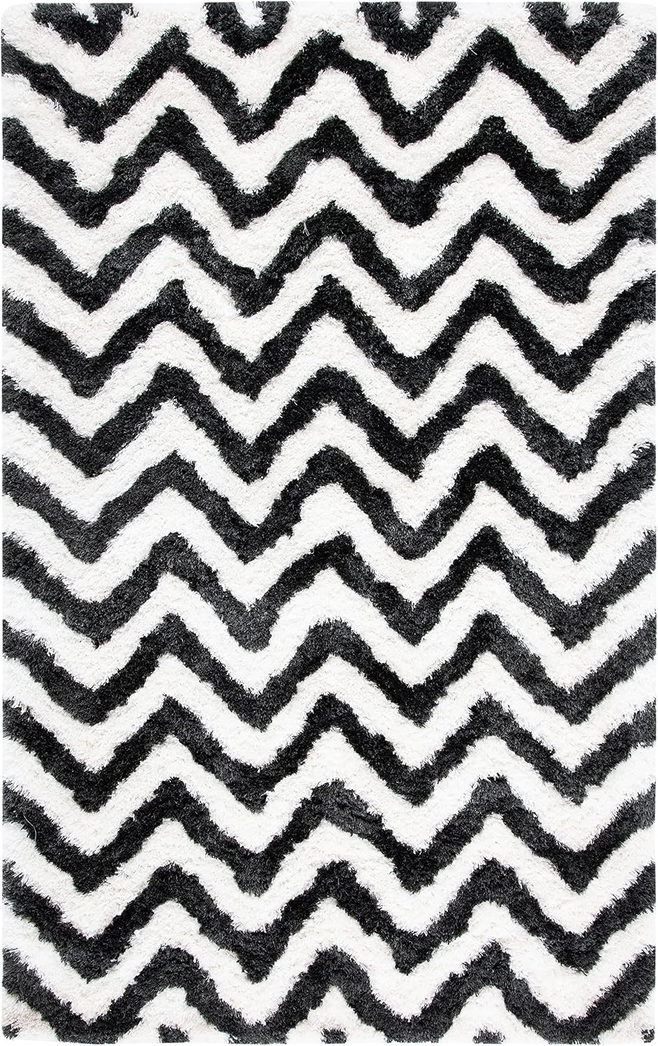 image:imageSAFAVIEH Barcelona Shag Collection Area Rug 9 x 12 Graphite amp Ivory Handmade Chevron 175inch Thick Ideal for High Traffic Areas in Living Room Bedroom BSG320DGraphiteIvory