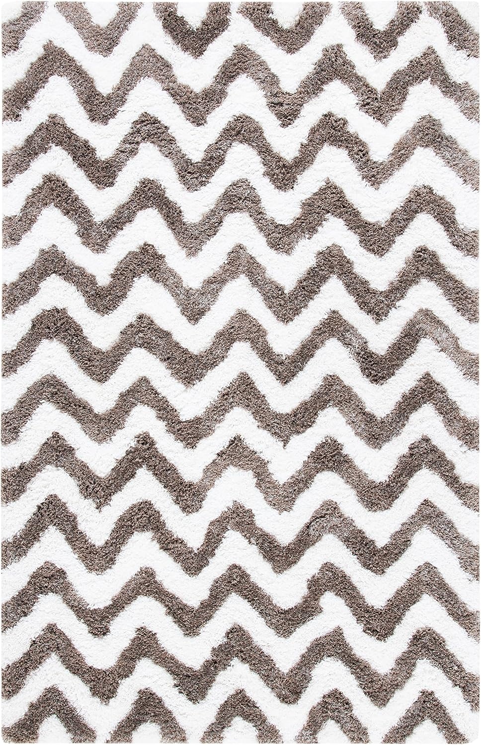 image:imageSAFAVIEH Barcelona Shag Collection Area Rug 9 x 12 Graphite amp Ivory Handmade Chevron 175inch Thick Ideal for High Traffic Areas in Living Room Bedroom BSG320DIvorySilver
