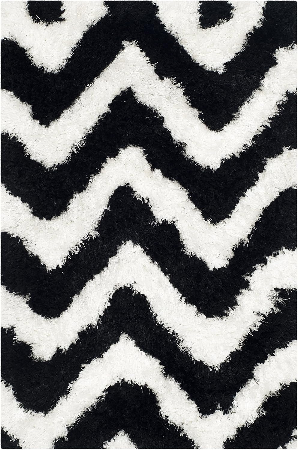image:imageSAFAVIEH Barcelona Shag Collection Area Rug 9 x 12 Graphite amp Ivory Handmade Chevron 175inch Thick Ideal for High Traffic Areas in Living Room Bedroom BSG320DIvoryBlack