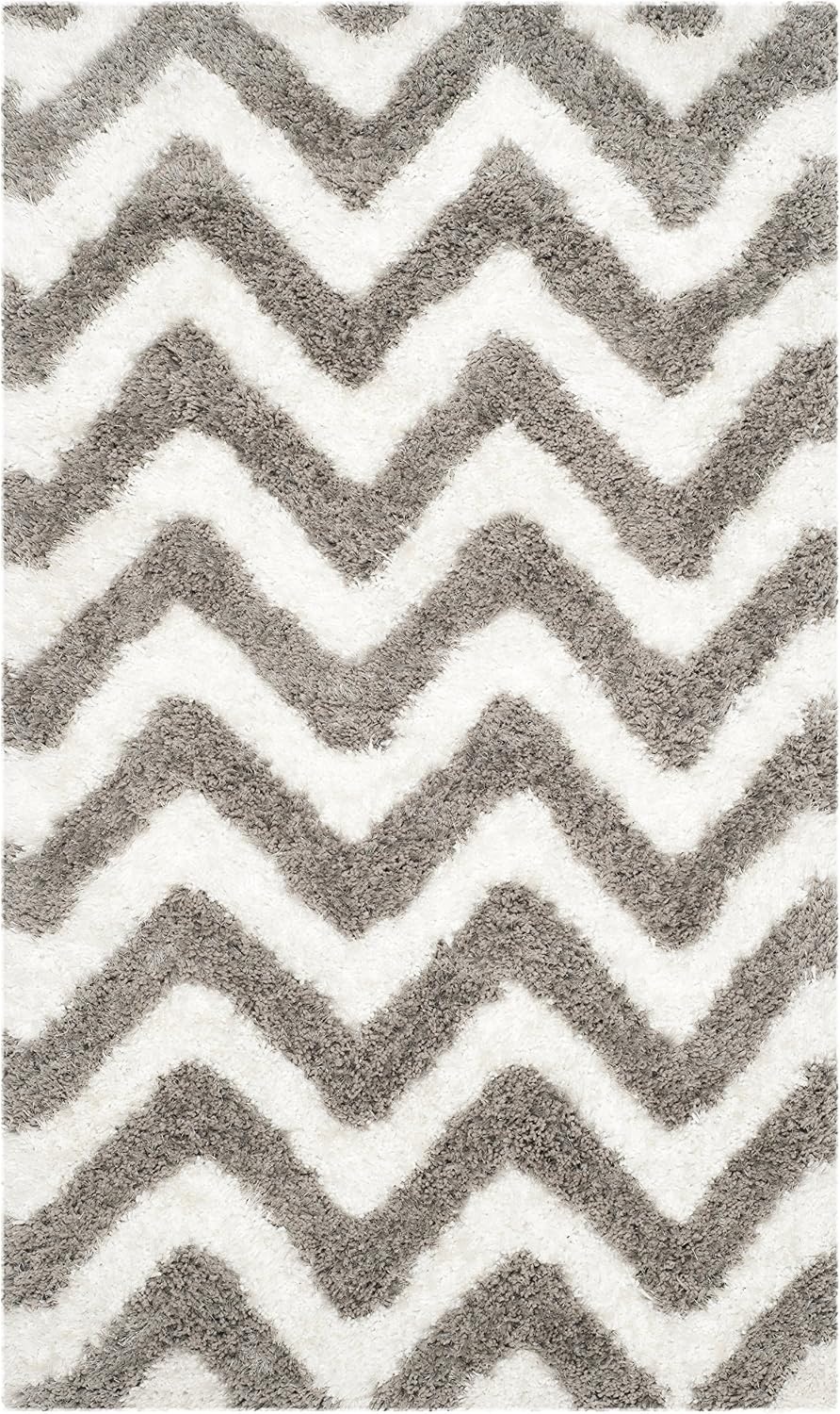 image:imageSAFAVIEH Barcelona Shag Collection Area Rug 9 x 12 Graphite amp Ivory Handmade Chevron 175inch Thick Ideal for High Traffic Areas in Living Room Bedroom BSG320DIvorySilver