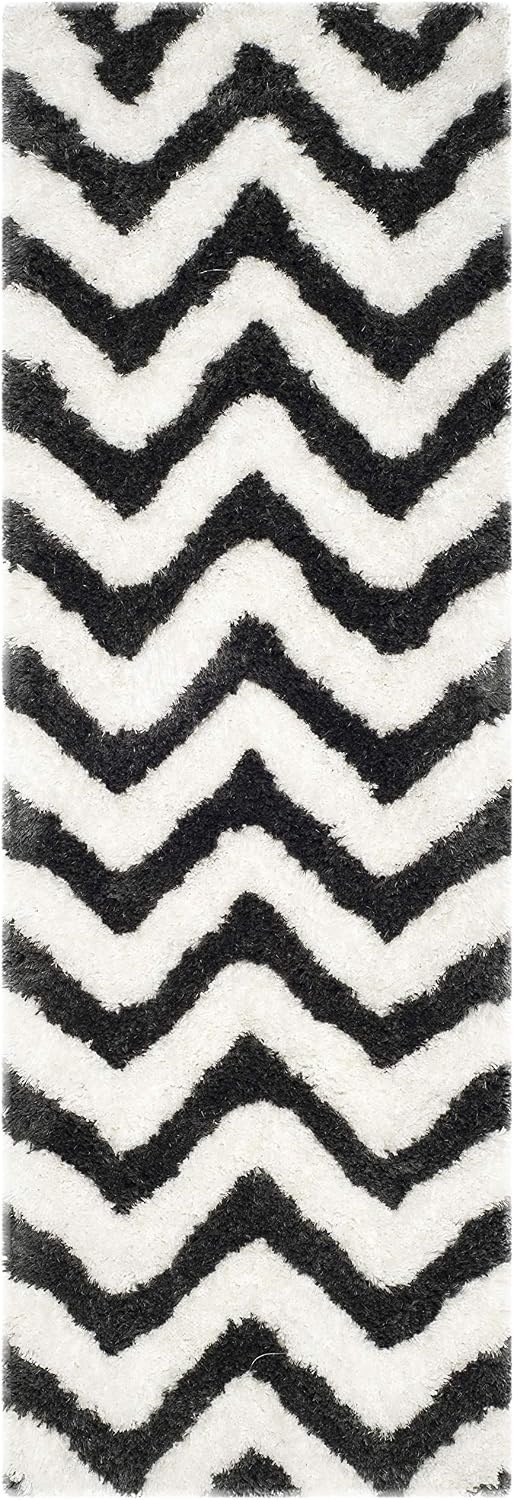 image:imageSAFAVIEH Barcelona Shag Collection Area Rug 9 x 12 Graphite amp Ivory Handmade Chevron 175inch Thick Ideal for High Traffic Areas in Living Room Bedroom BSG320DGraphiteIvory