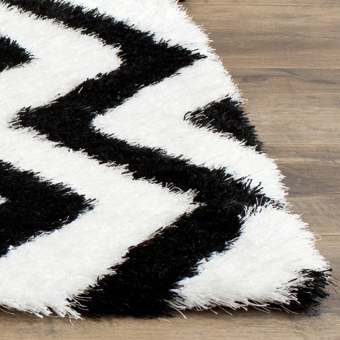 image:imageSAFAVIEH Barcelona Shag Collection Area Rug 9 x 12 Graphite amp Ivory Handmade Chevron 175inch Thick Ideal for High Traffic Areas in Living Room Bedroom BSG320DIvoryBlack