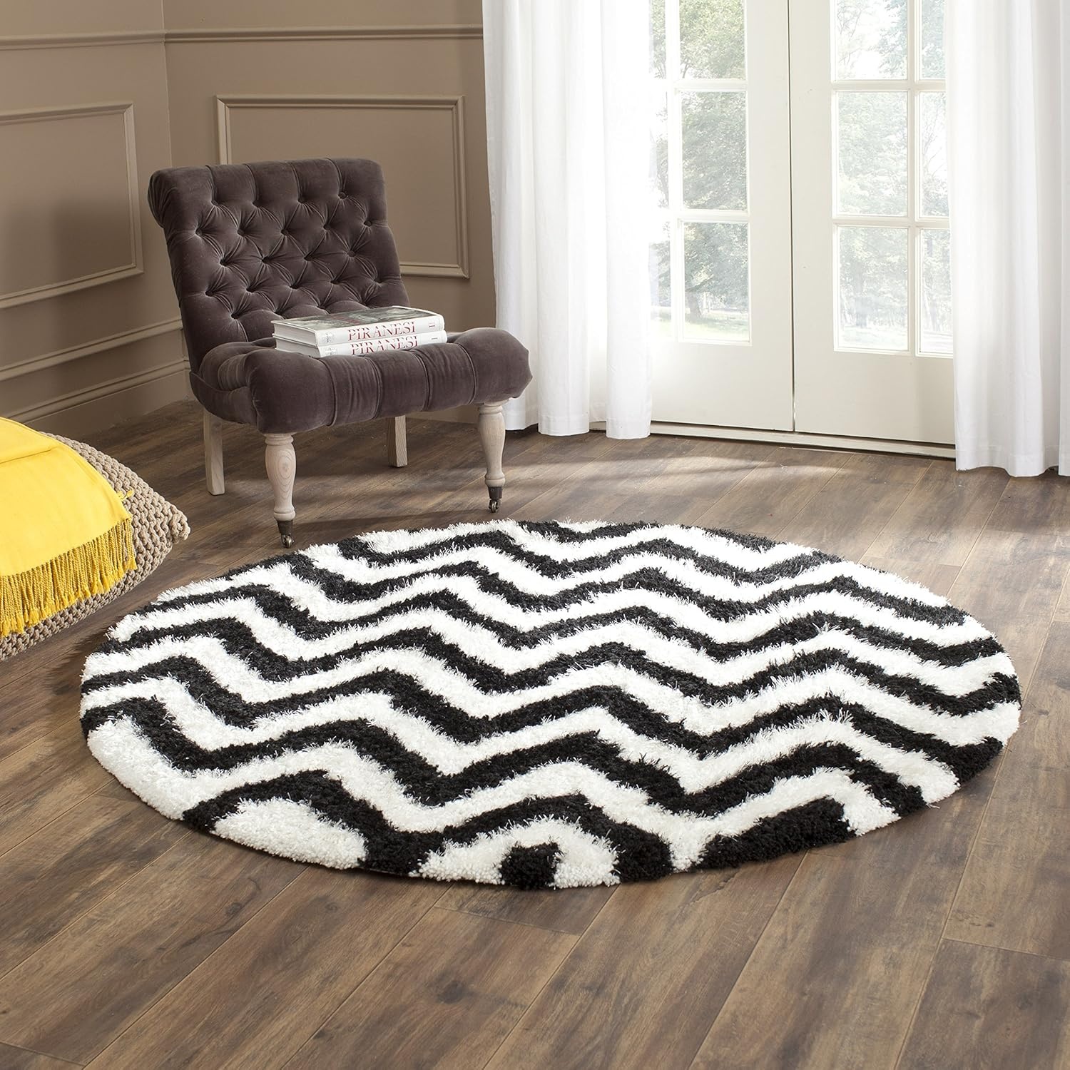 image:imageSAFAVIEH Barcelona Shag Collection Area Rug 9 x 12 Graphite amp Ivory Handmade Chevron 175inch Thick Ideal for High Traffic Areas in Living Room Bedroom BSG320DIvoryBlack