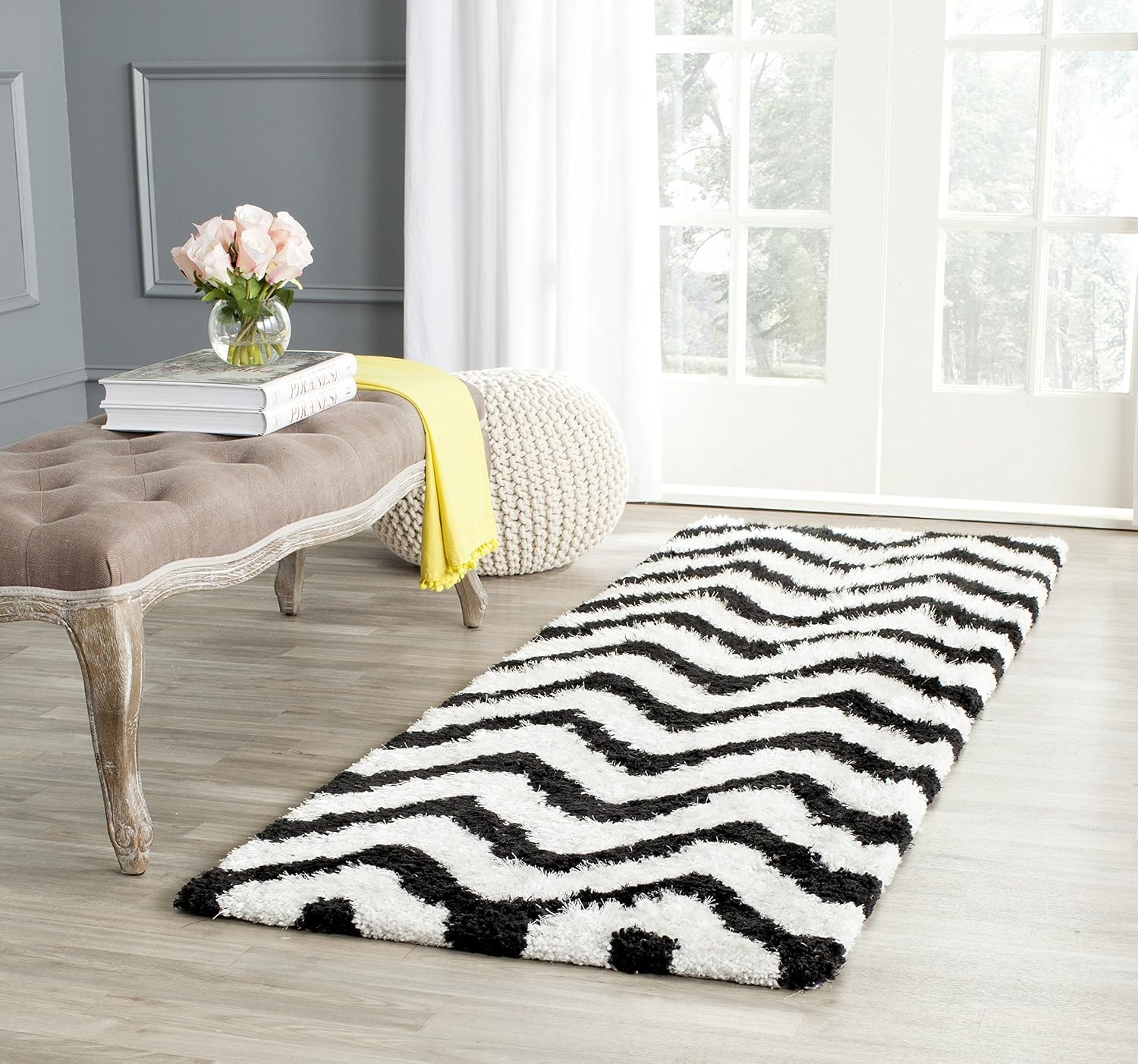 image:imageSAFAVIEH Barcelona Shag Collection Area Rug 9 x 12 Graphite amp Ivory Handmade Chevron 175inch Thick Ideal for High Traffic Areas in Living Room Bedroom BSG320DIvoryBlack