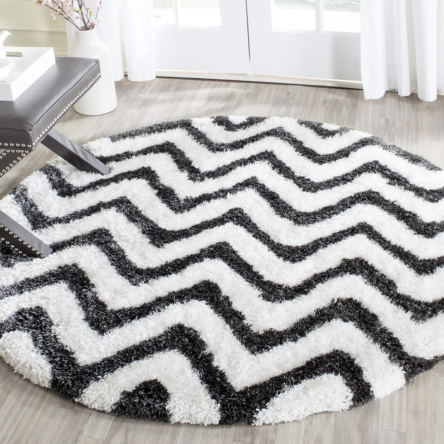 image:imageSAFAVIEH Barcelona Shag Collection Area Rug 9 x 12 Graphite amp Ivory Handmade Chevron 175inch Thick Ideal for High Traffic Areas in Living Room Bedroom BSG320DGraphiteIvory