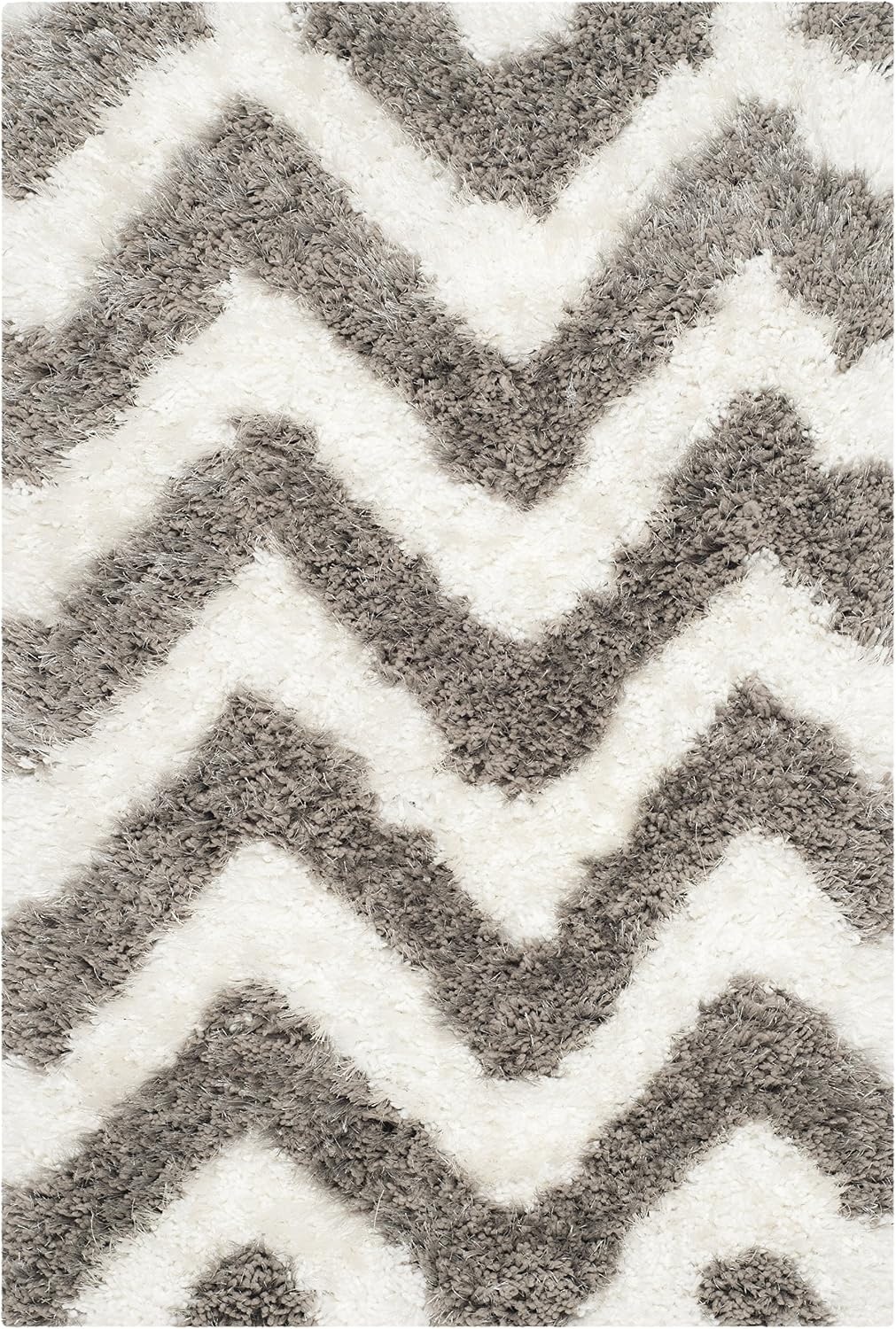 image:imageSAFAVIEH Barcelona Shag Collection Area Rug 9 x 12 Graphite amp Ivory Handmade Chevron 175inch Thick Ideal for High Traffic Areas in Living Room Bedroom BSG320DIvorySilver