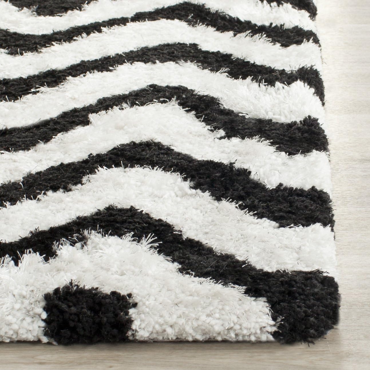 image:imageSAFAVIEH Barcelona Shag Collection Area Rug 9 x 12 Graphite amp Ivory Handmade Chevron 175inch Thick Ideal for High Traffic Areas in Living Room Bedroom BSG320DIvoryBlack