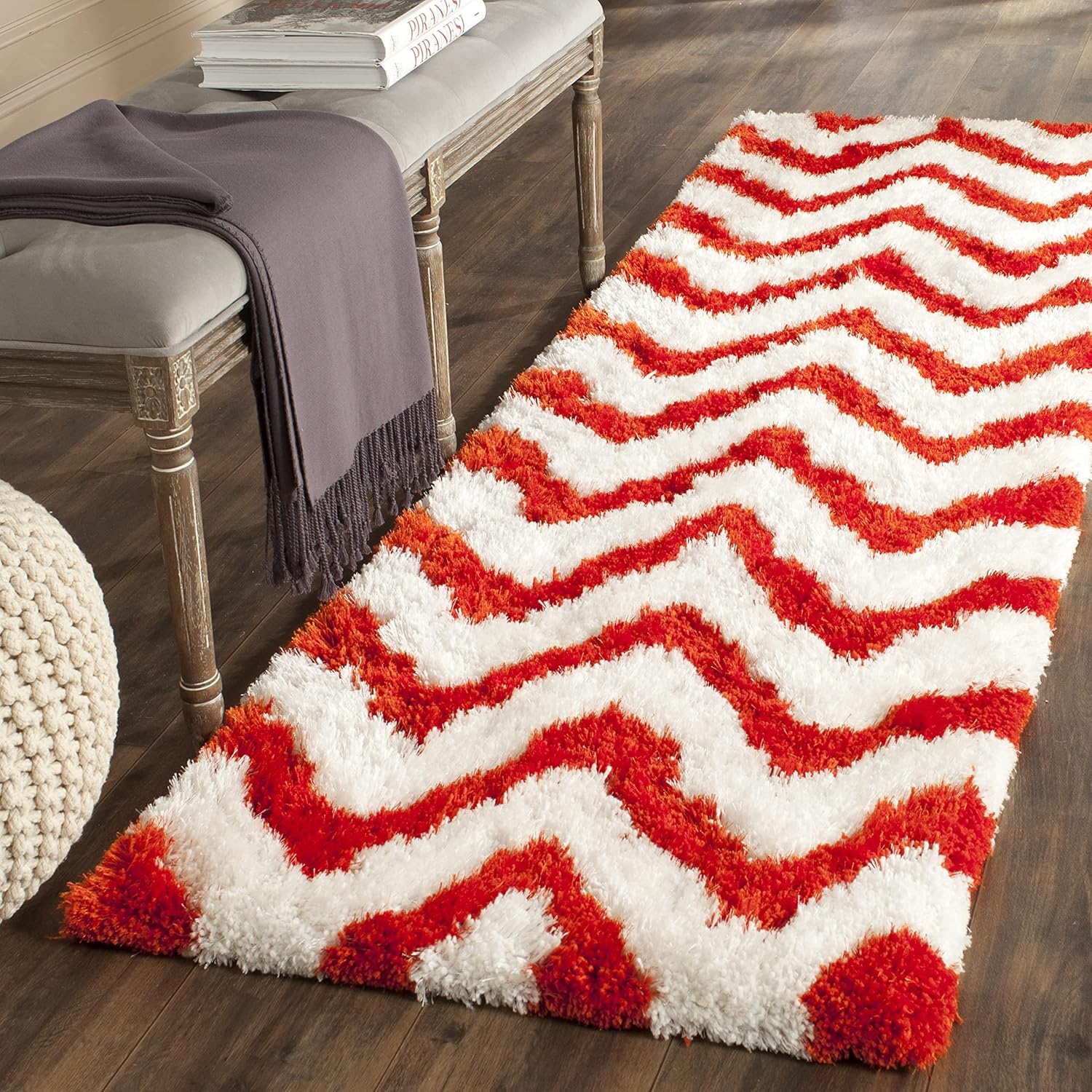 image:imageSAFAVIEH Barcelona Shag Collection Area Rug 9 x 12 Graphite amp Ivory Handmade Chevron 175inch Thick Ideal for High Traffic Areas in Living Room Bedroom BSG320DIvoryRust