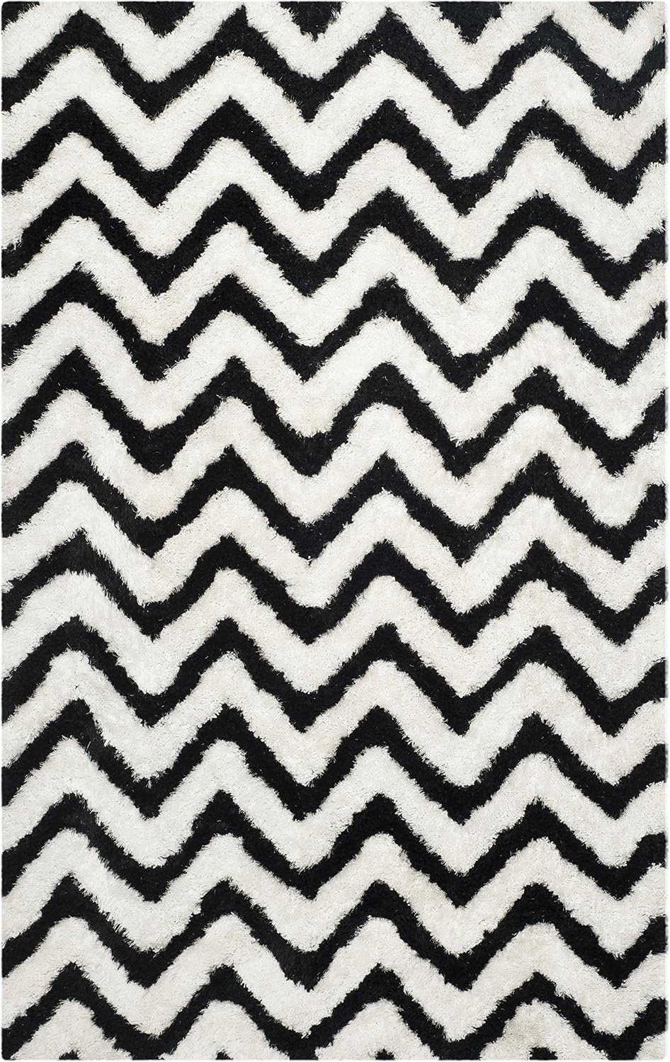 image:imageSAFAVIEH Barcelona Shag Collection Area Rug 9 x 12 Graphite amp Ivory Handmade Chevron 175inch Thick Ideal for High Traffic Areas in Living Room Bedroom BSG320DIvoryBlack