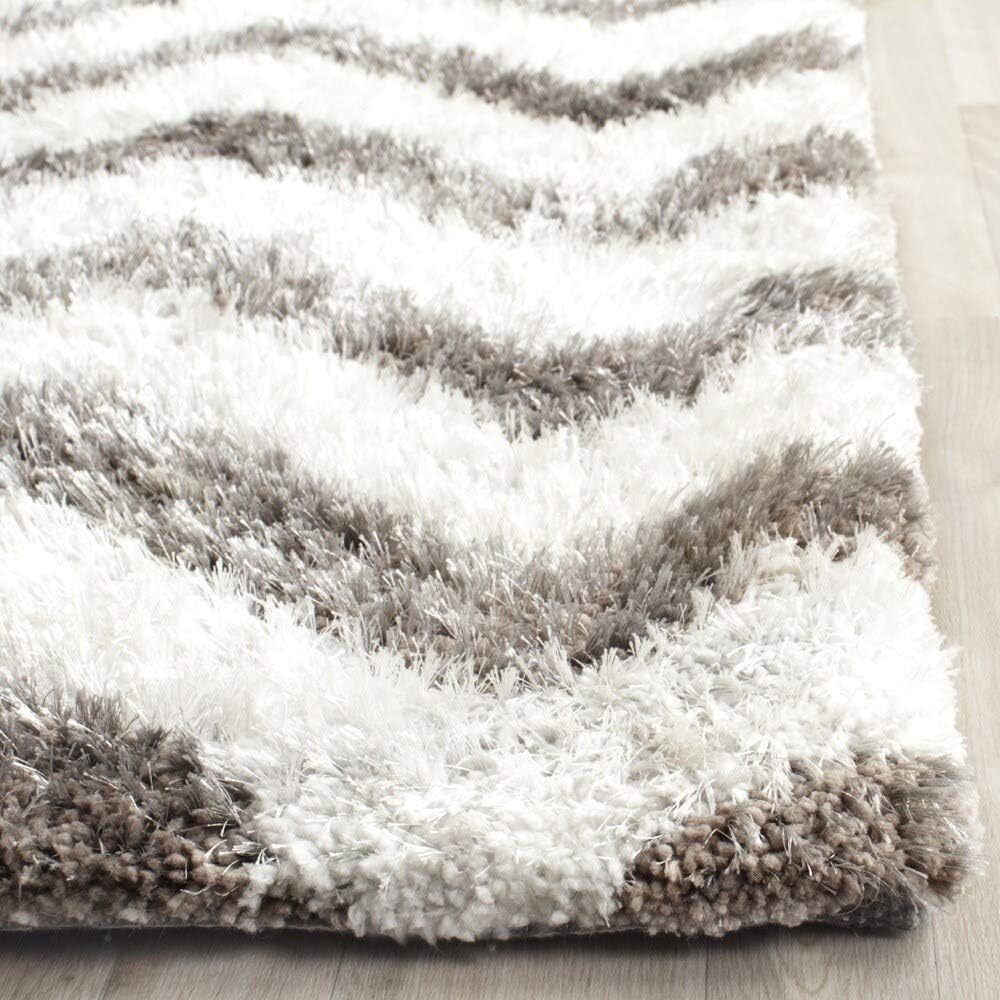 image:imageSAFAVIEH Barcelona Shag Collection Area Rug 9 x 12 Graphite amp Ivory Handmade Chevron 175inch Thick Ideal for High Traffic Areas in Living Room Bedroom BSG320DIvorySilver