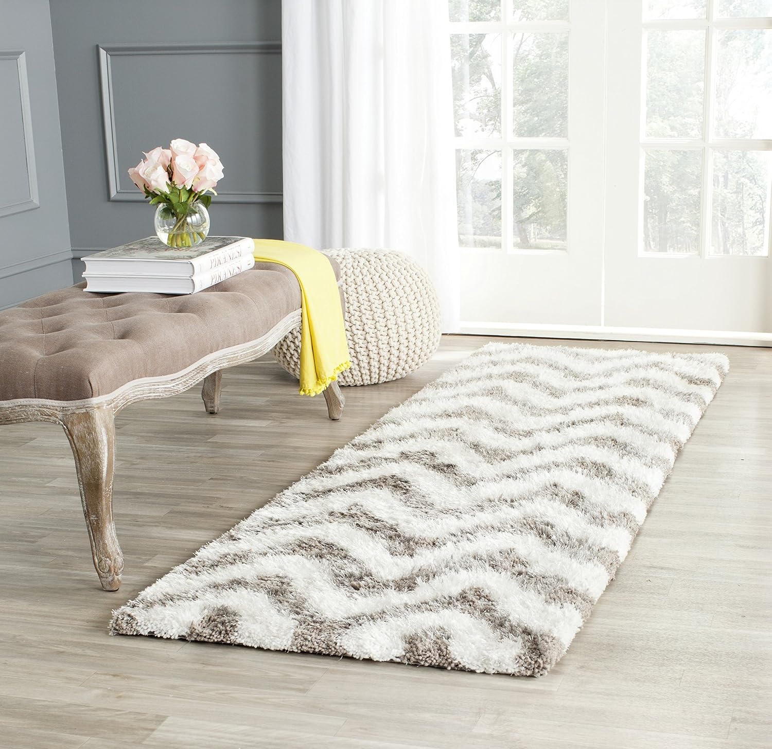 image:imageSAFAVIEH Barcelona Shag Collection Area Rug 9 x 12 Graphite amp Ivory Handmade Chevron 175inch Thick Ideal for High Traffic Areas in Living Room Bedroom BSG320DIvorySilver